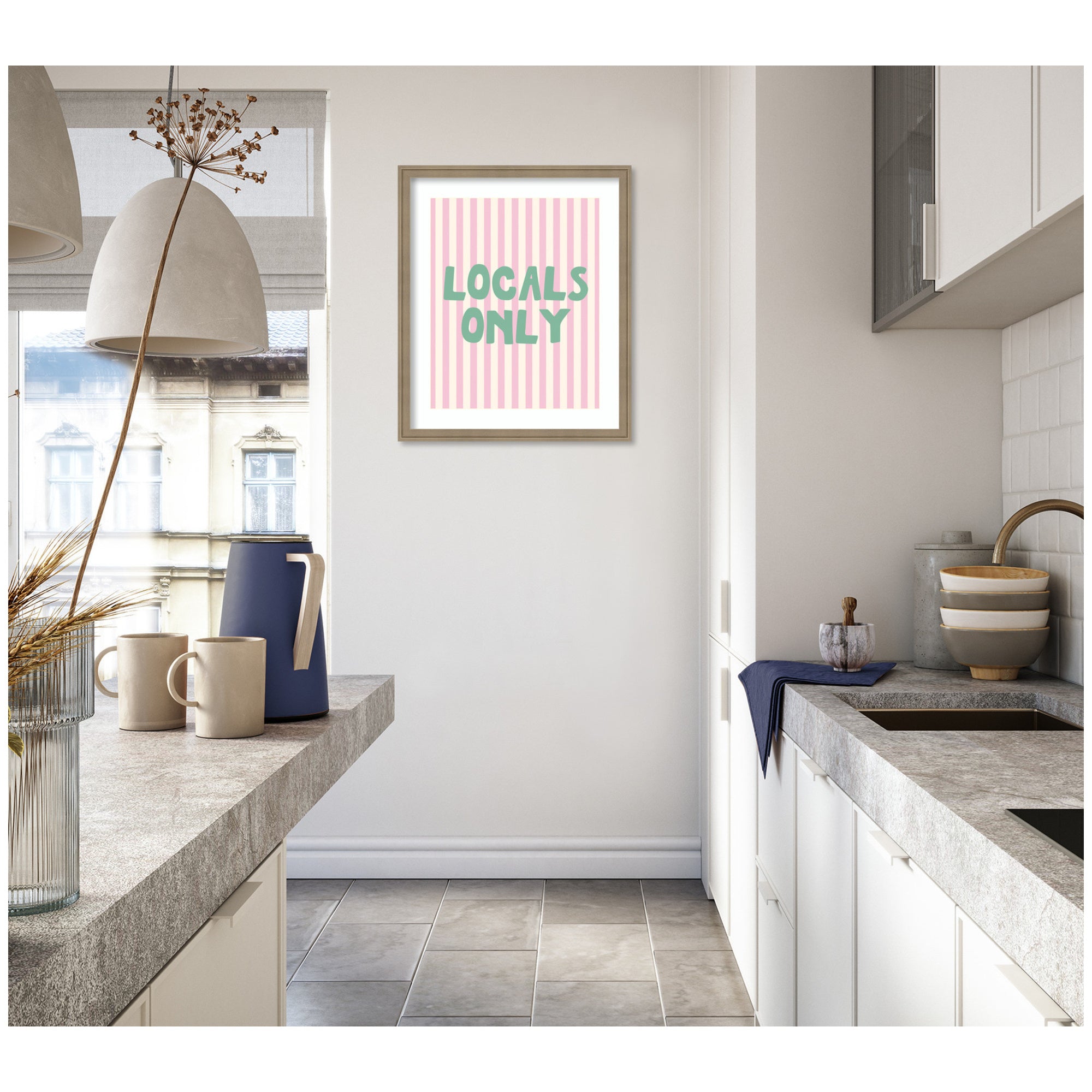 Locals Only Green and Pink Stripes by Megan Ryan Framed Wall Art Print