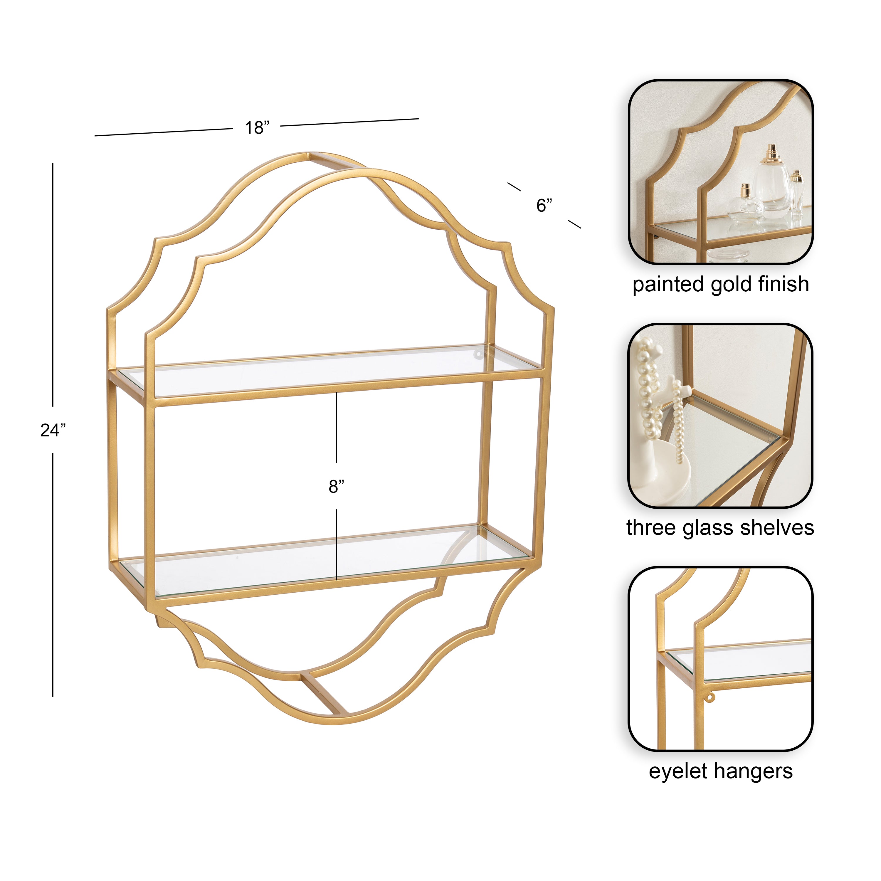 Accent Shelf Gold 18x6x24 2