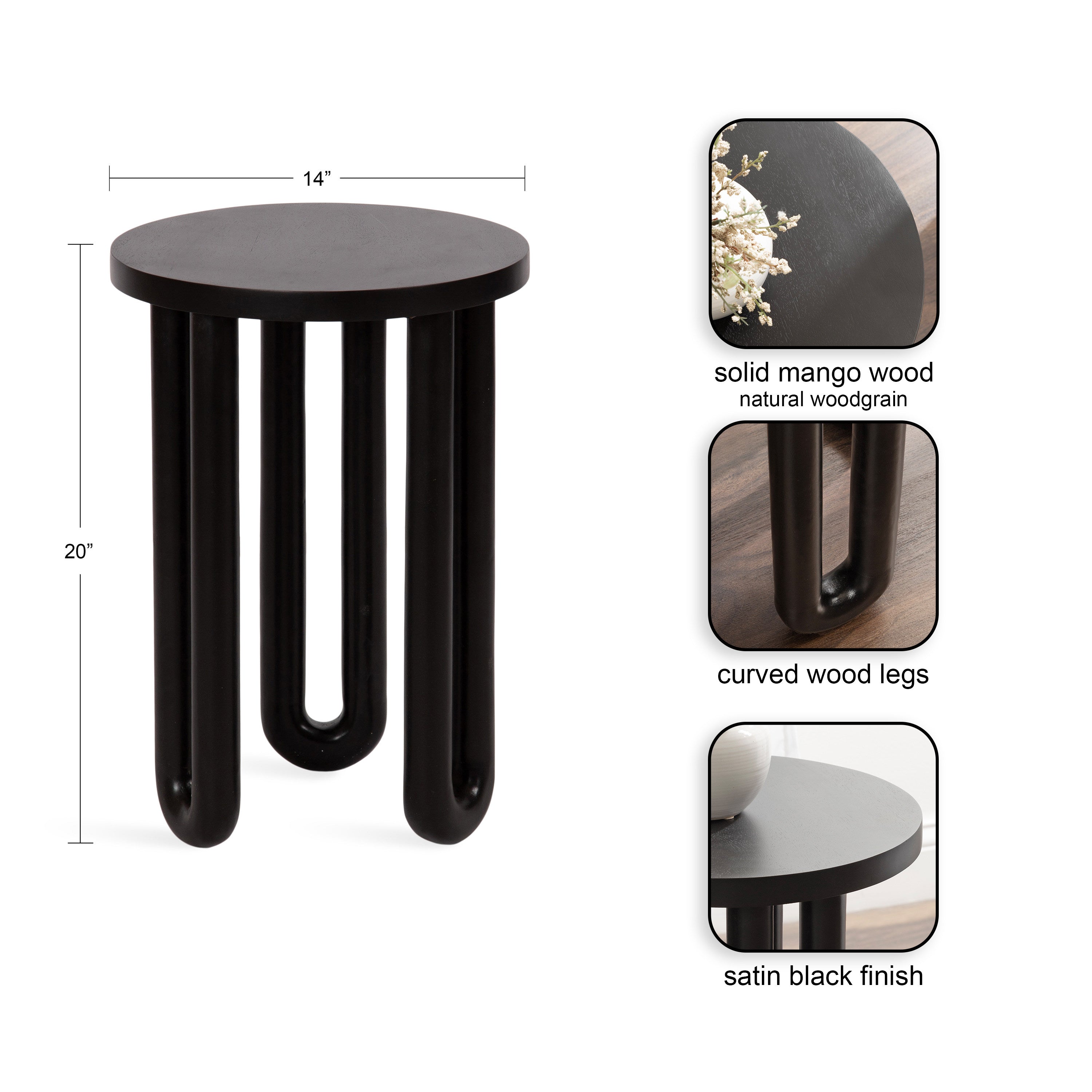 Side Table Black 14x14x20 2