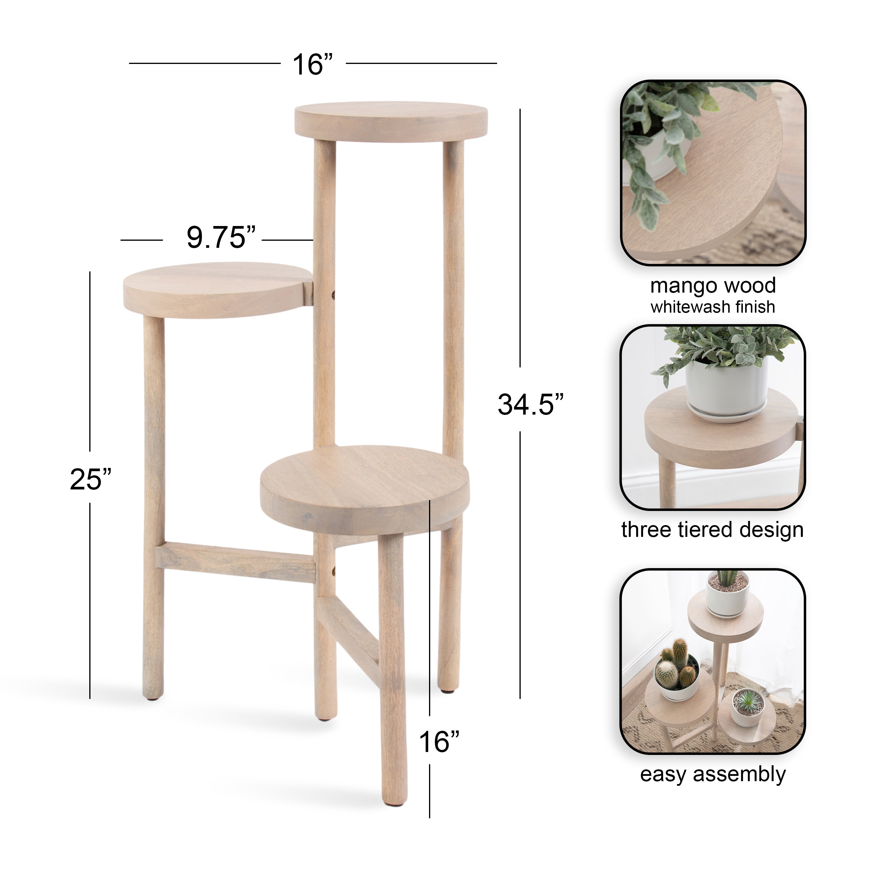 Plant Stand Whitewash 16x16x35 2