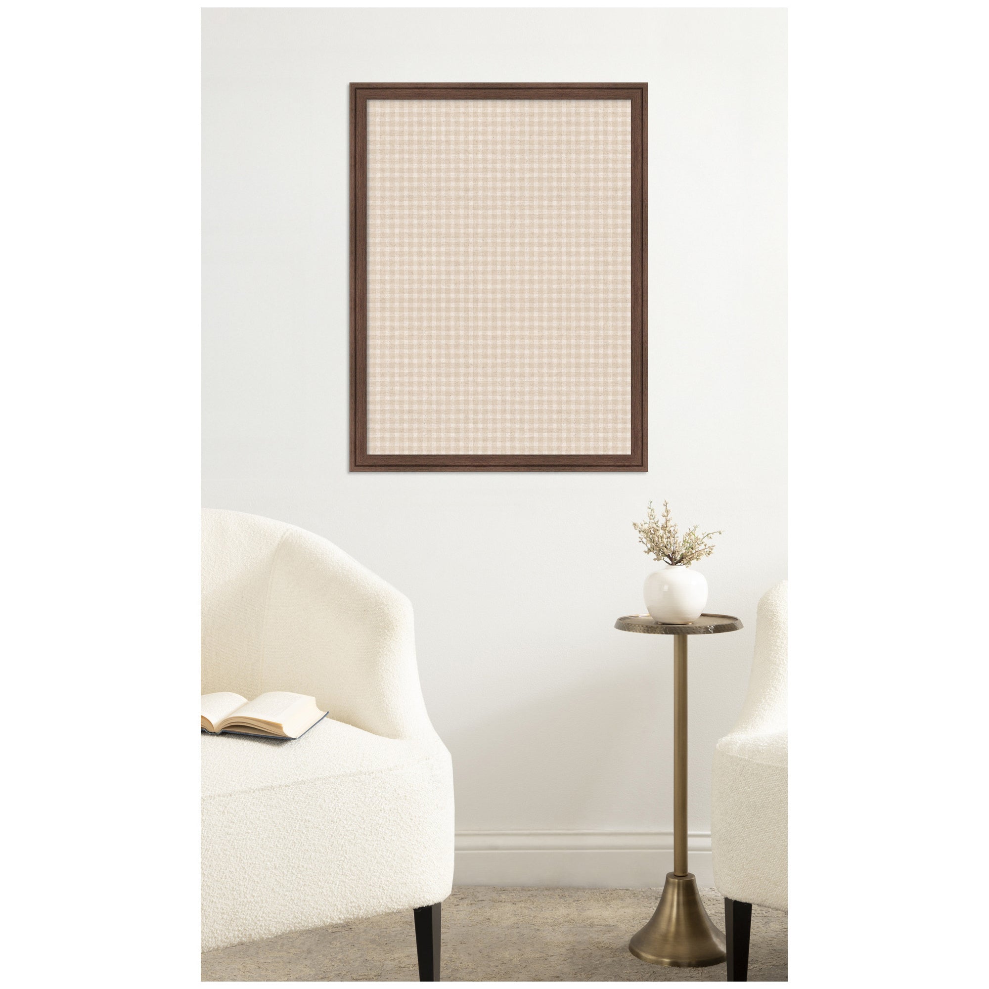 Framed Fabric Pinboard Mini Gingham Neutral Linen Wall Organization