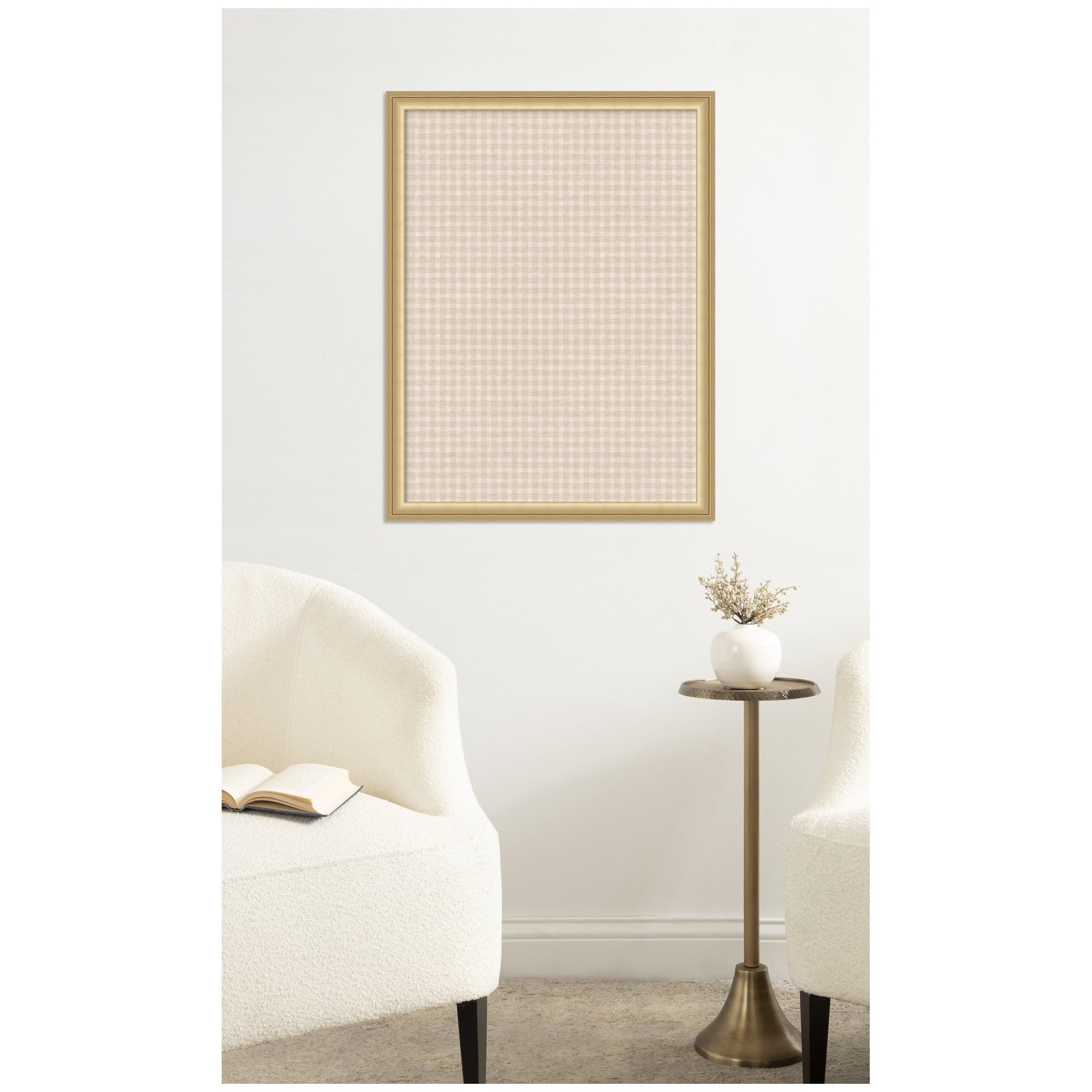 Framed Fabric Pinboard Mini Gingham Neutral Linen Wall Organization