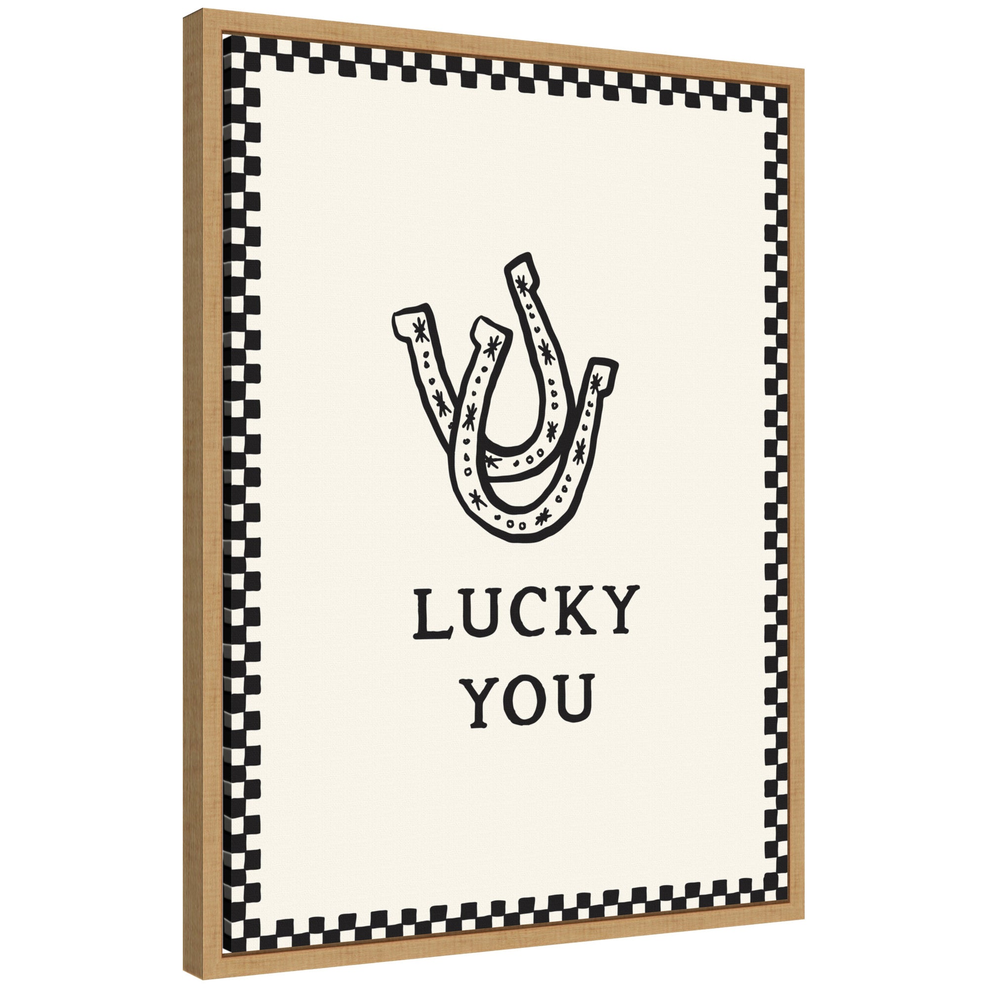 Lucky You Checkerboard Print, Hand Drawn Western Horseshoe Art, Cool Wall Art Motivational Poster by Lucky Guava Framed Canvas Wall Art Print