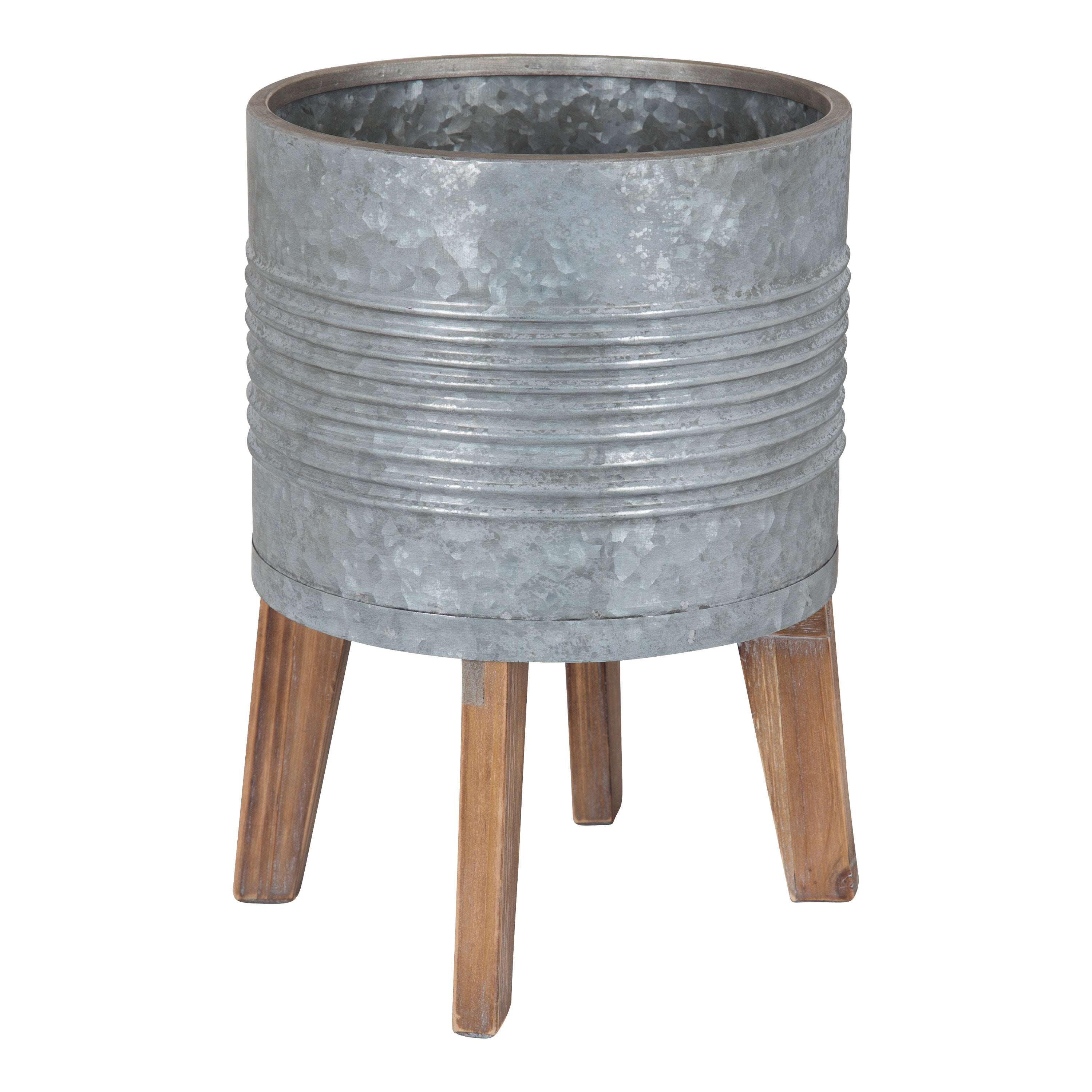 Freestanding Planter Rustic Brown Silver 11" Diameter 1