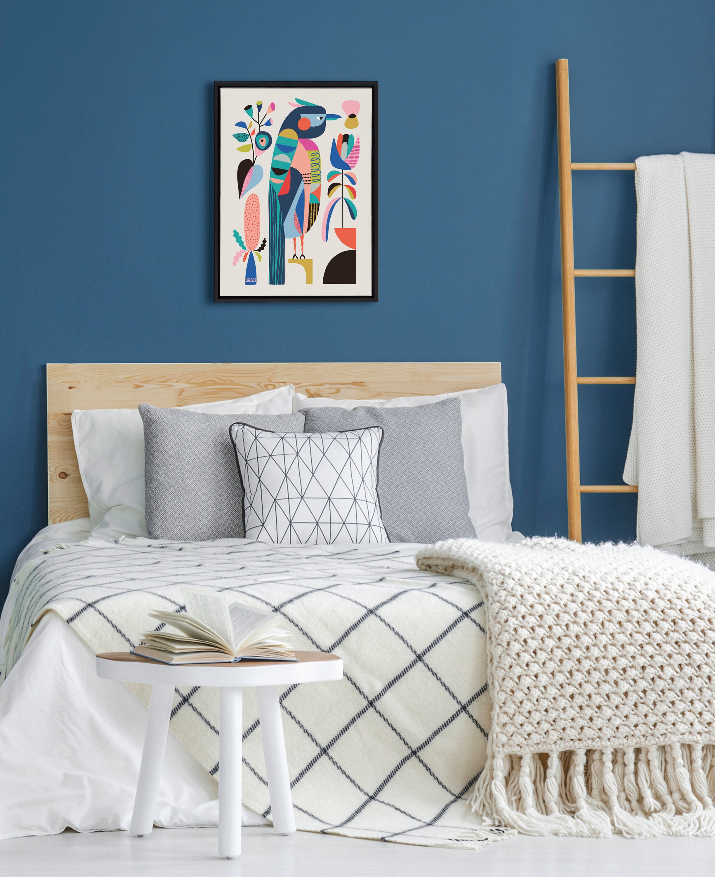 Sylvie Mid Century Modern Kookaburra Framed Canvas by Rachel Lee of My Dream Wall