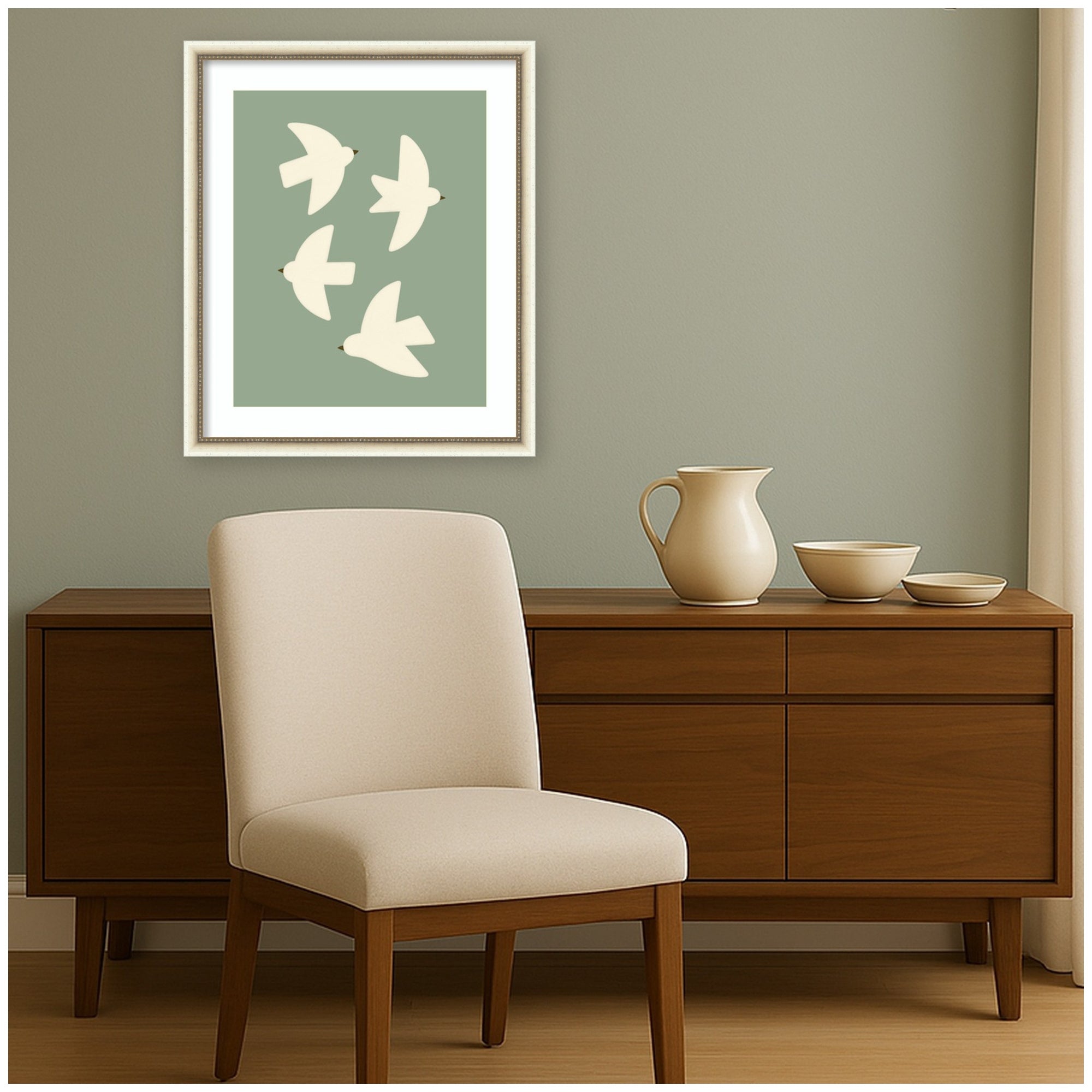 Minimalist Birds Poster 4 Green by Laura Moss Framed Wall Art Print