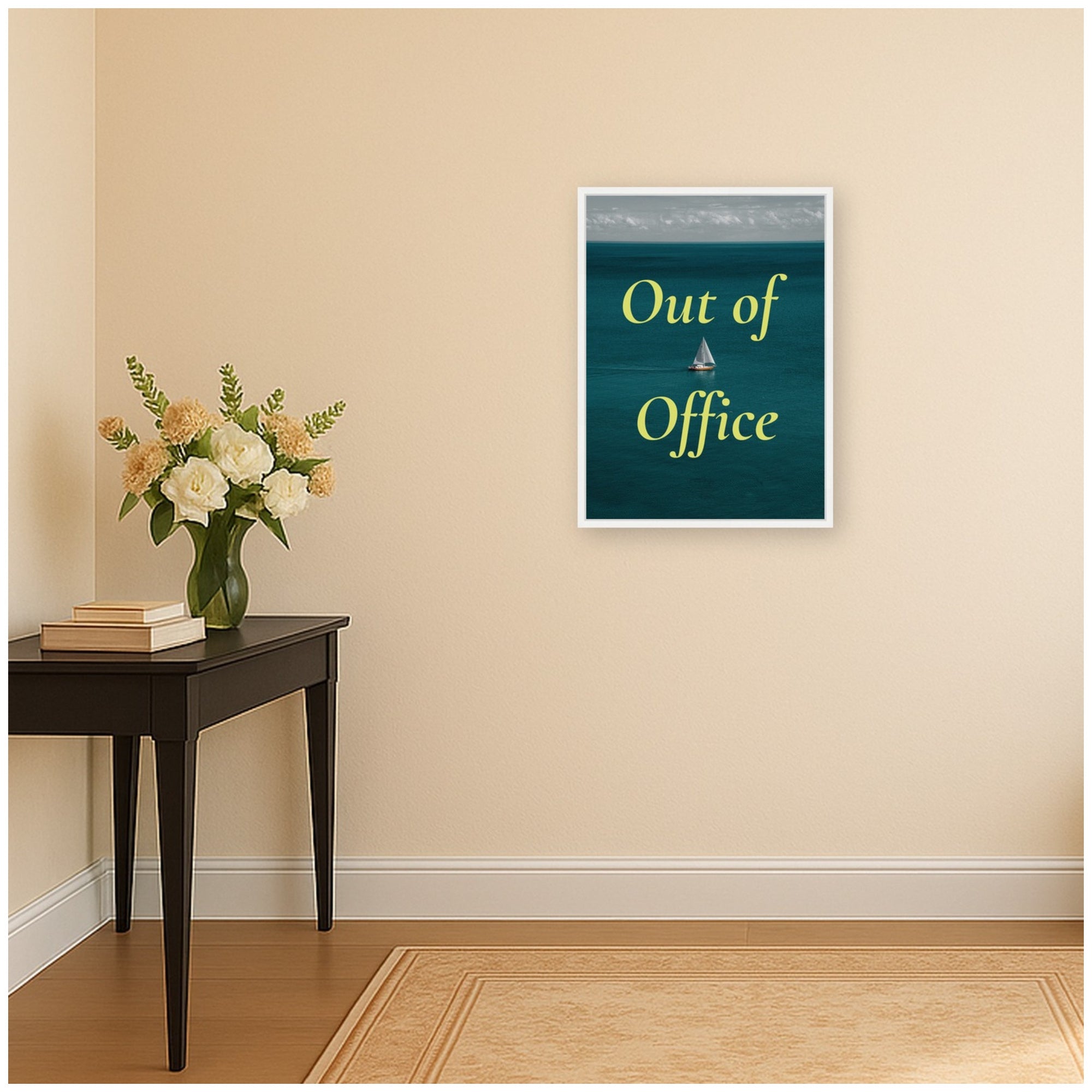 Out Of Office Boat Landscape by Megan Ryan Framed Canvas Wall Art Print