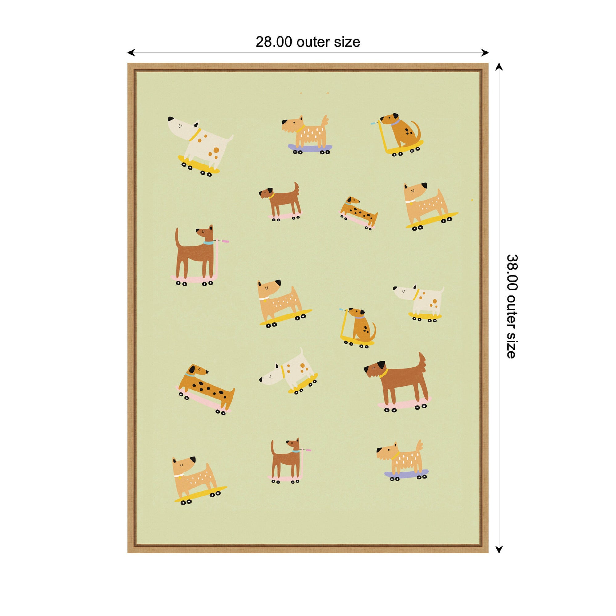 Playful Skateboarding Dogs by Laura Moss Framed Canvas Wall Art Print