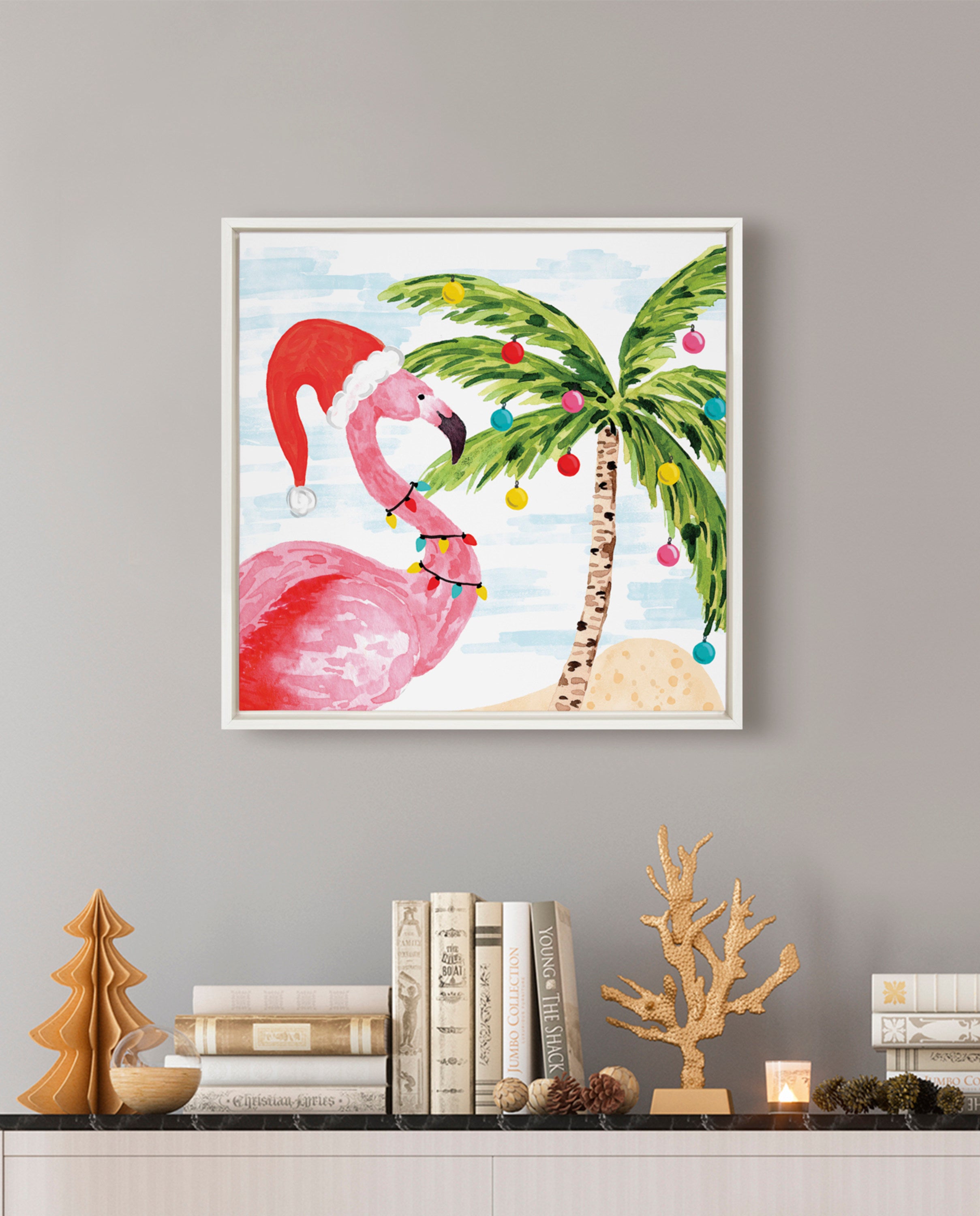 Sylvie Holiday Flamingo Framed Canvas by Sara Berrenson