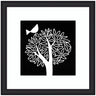 Framed Art Black and White Bird Tree Linocut by Giuliana Lazzerini