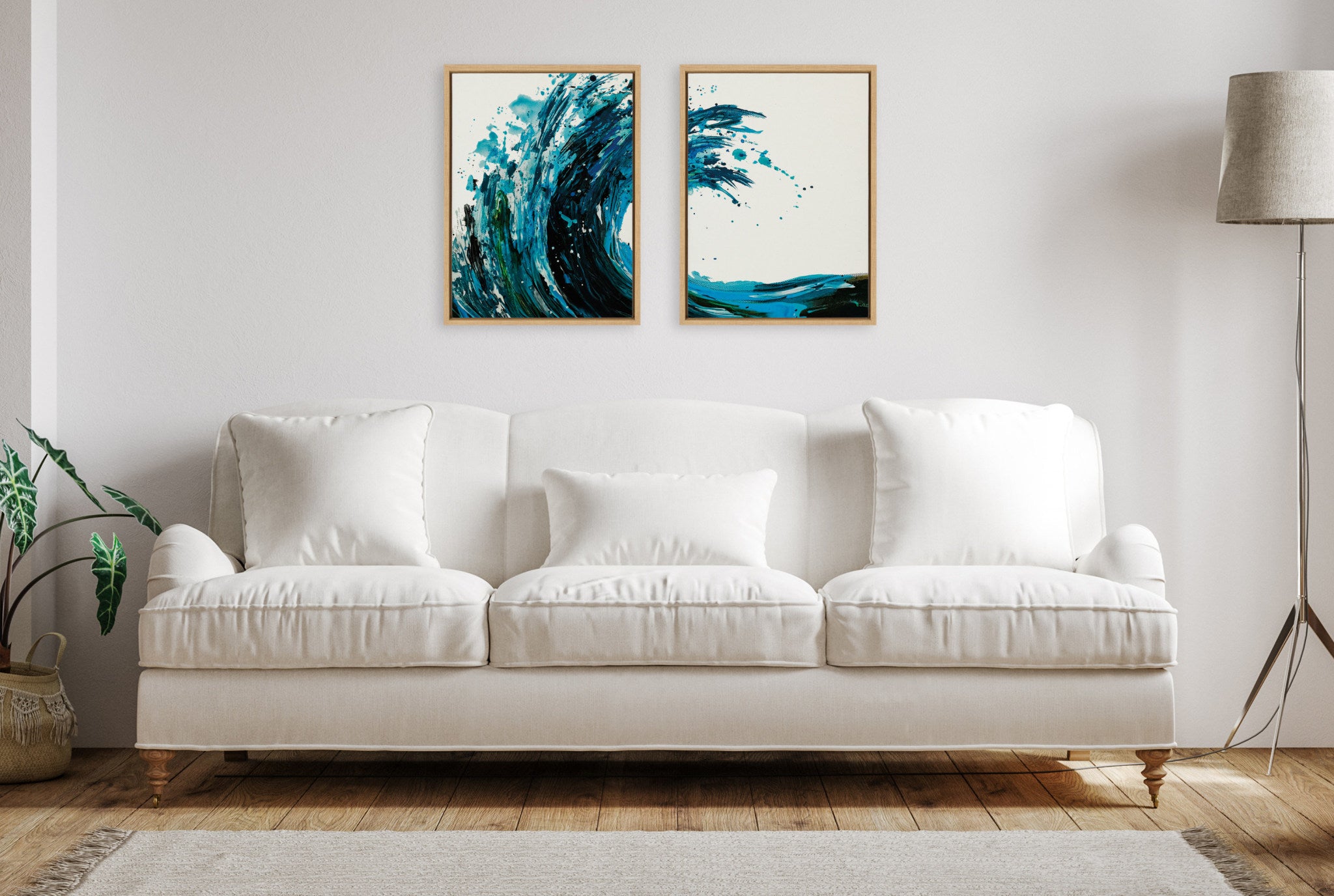 Sylvie Wave 1 and 2 Framed Canvas Art Set by