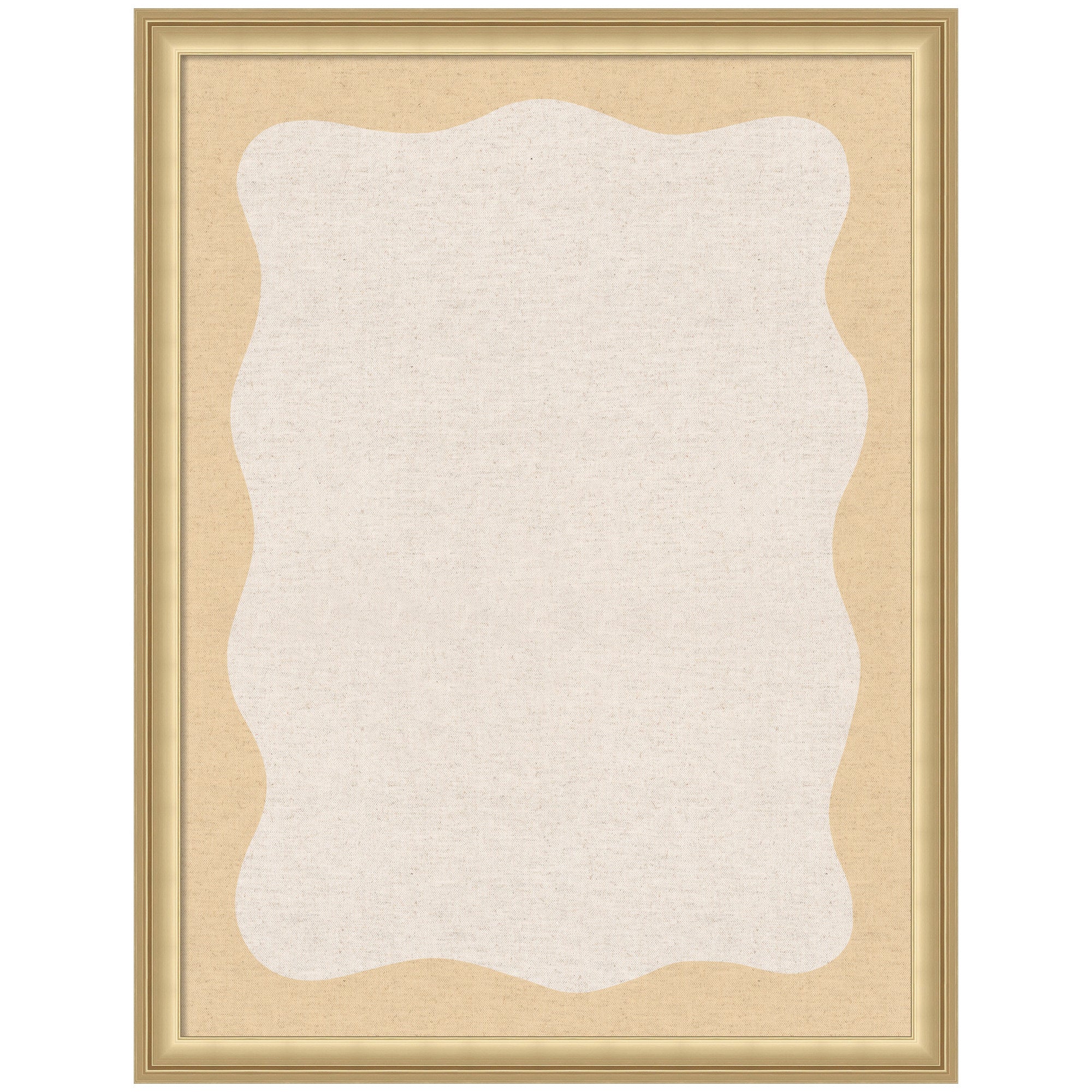 Framed Fabric Pinboard Wavy Neutral Linen and Yellow Wall Organization