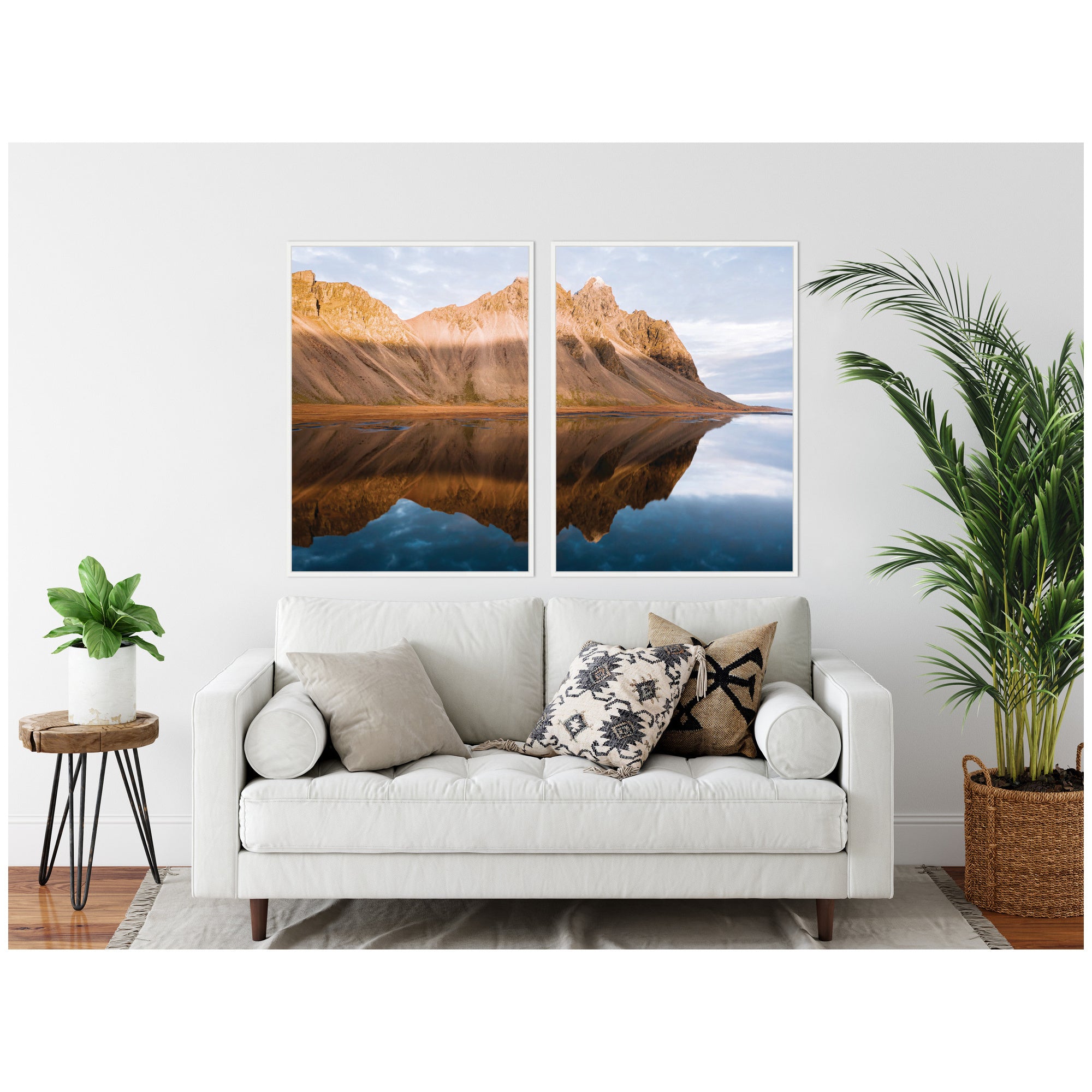 Sylvie Mountain Reflection in Iceland During Sunset Framed Canvas Art Set by Michael Schauer