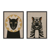 Sylvie Lion Profile Neutral Linen and Tiger Profile Neutral Linen Framed Canvas Art Set by Hannah Beisang