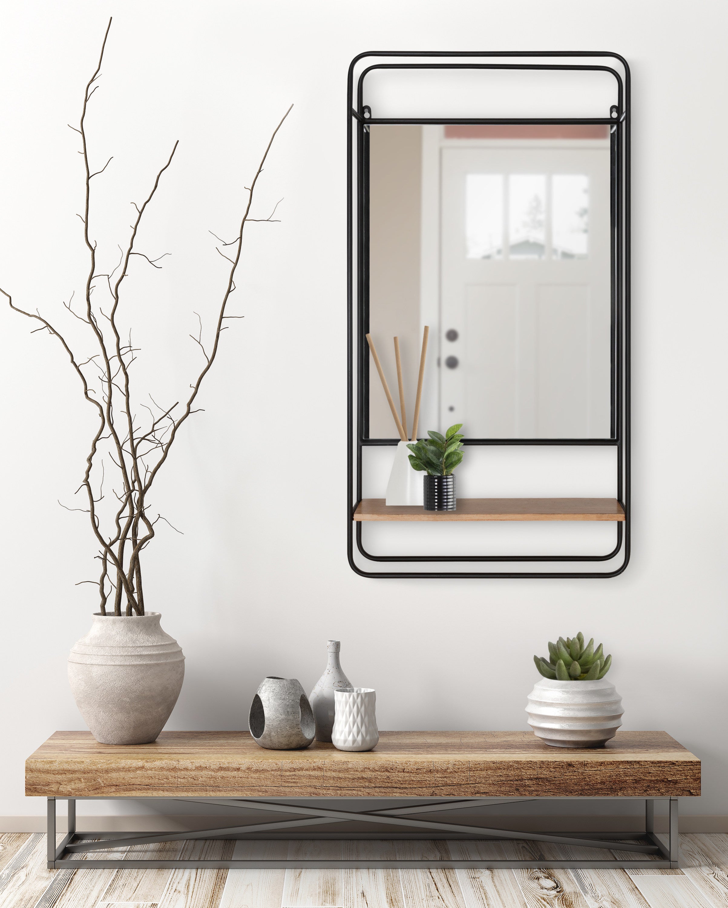 Functional Mirror Rustic Brown Gray 19x36 6