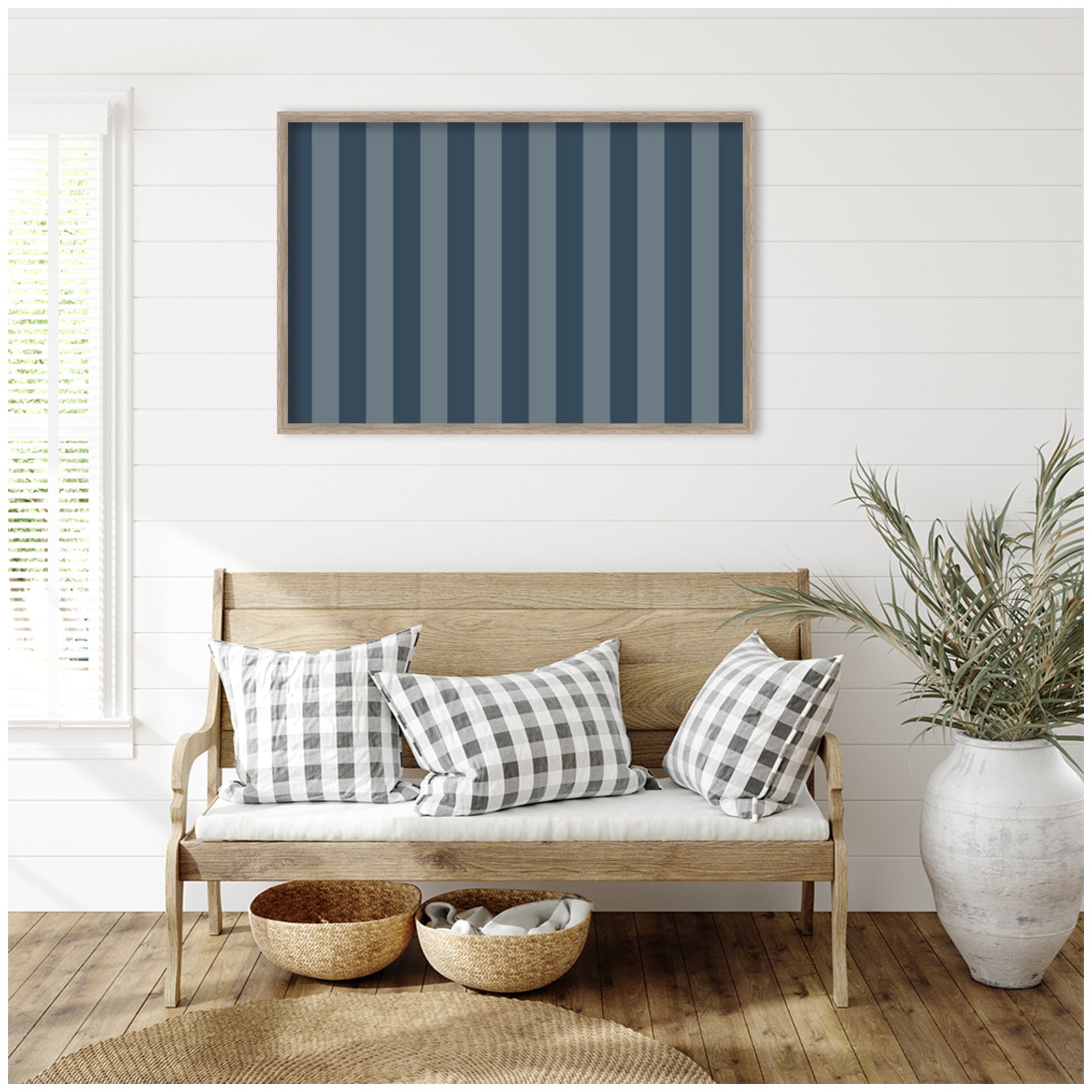 Framed Fabric Pinboard Wide Stripes Blue Wall Organization