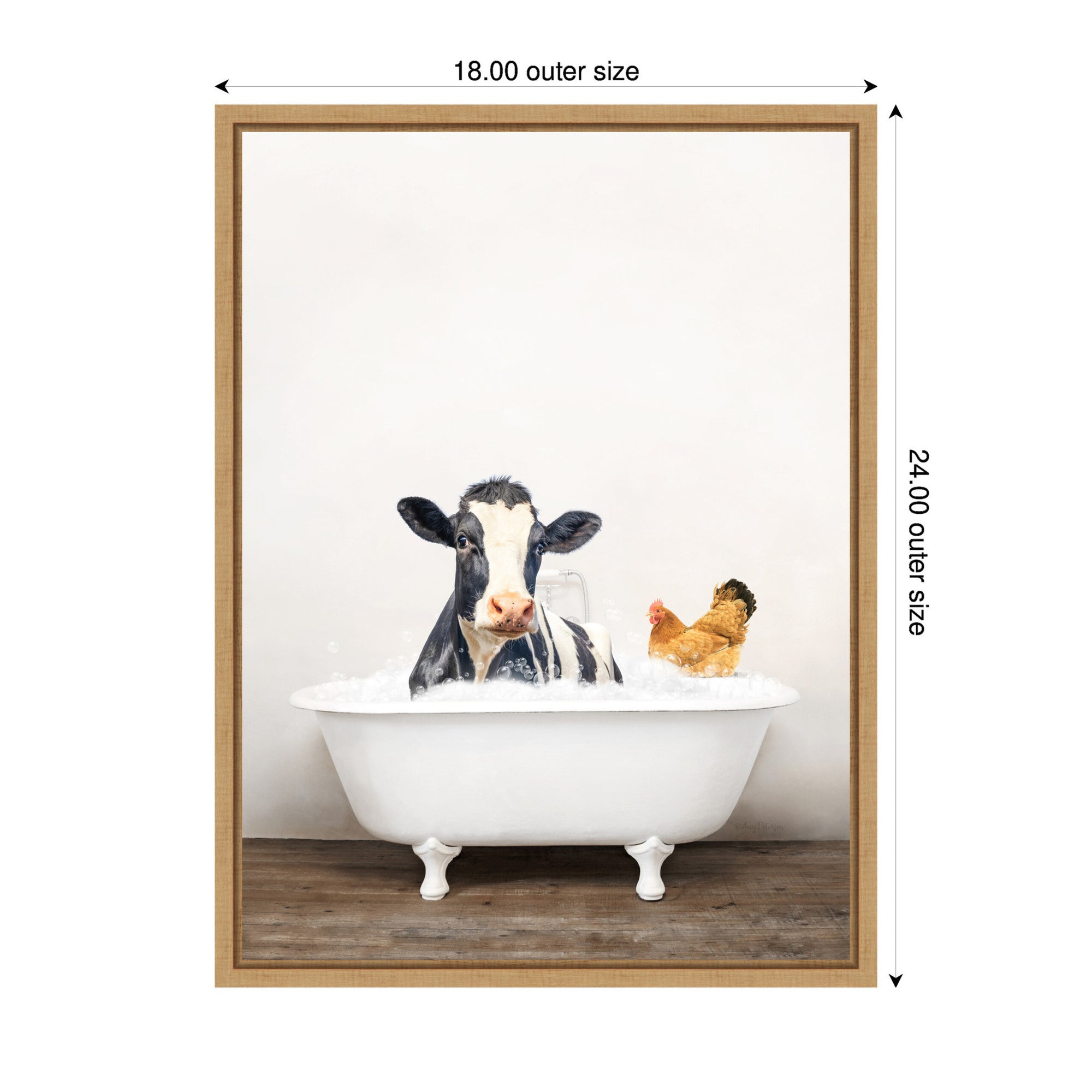 Sylvie Cow and Chicken in Rustic Bathtub Framed Canvas by Amy Peterson