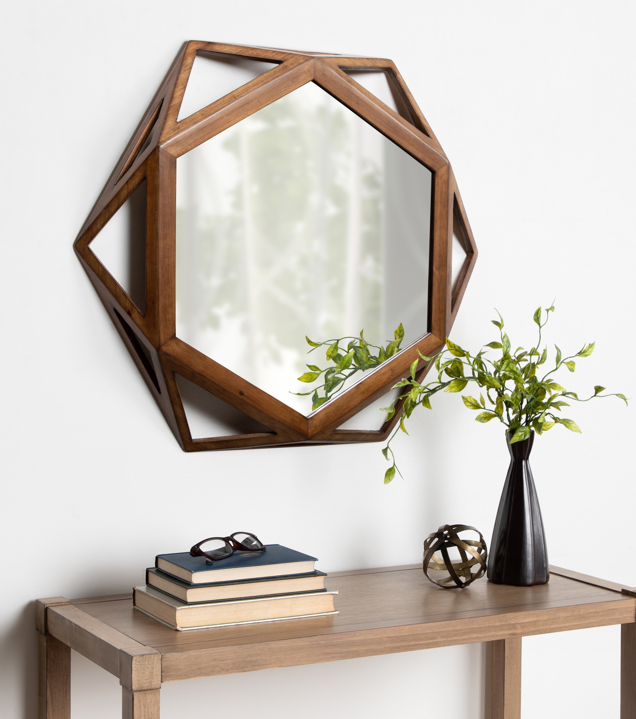 Hexagon Mirror Brown 27" Diameter 5