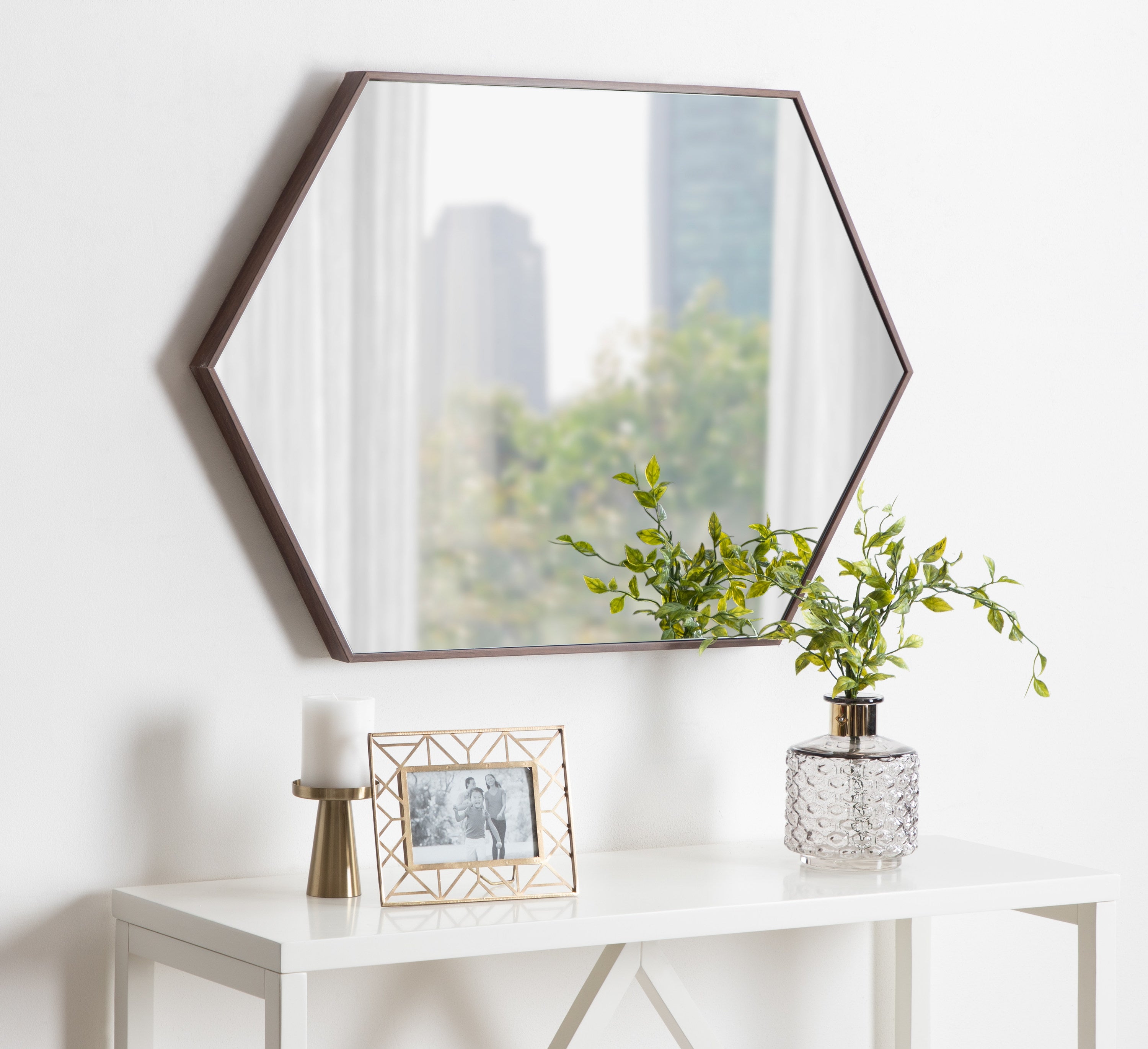 Hexagon Mirror Walnut Brown 24x36 6