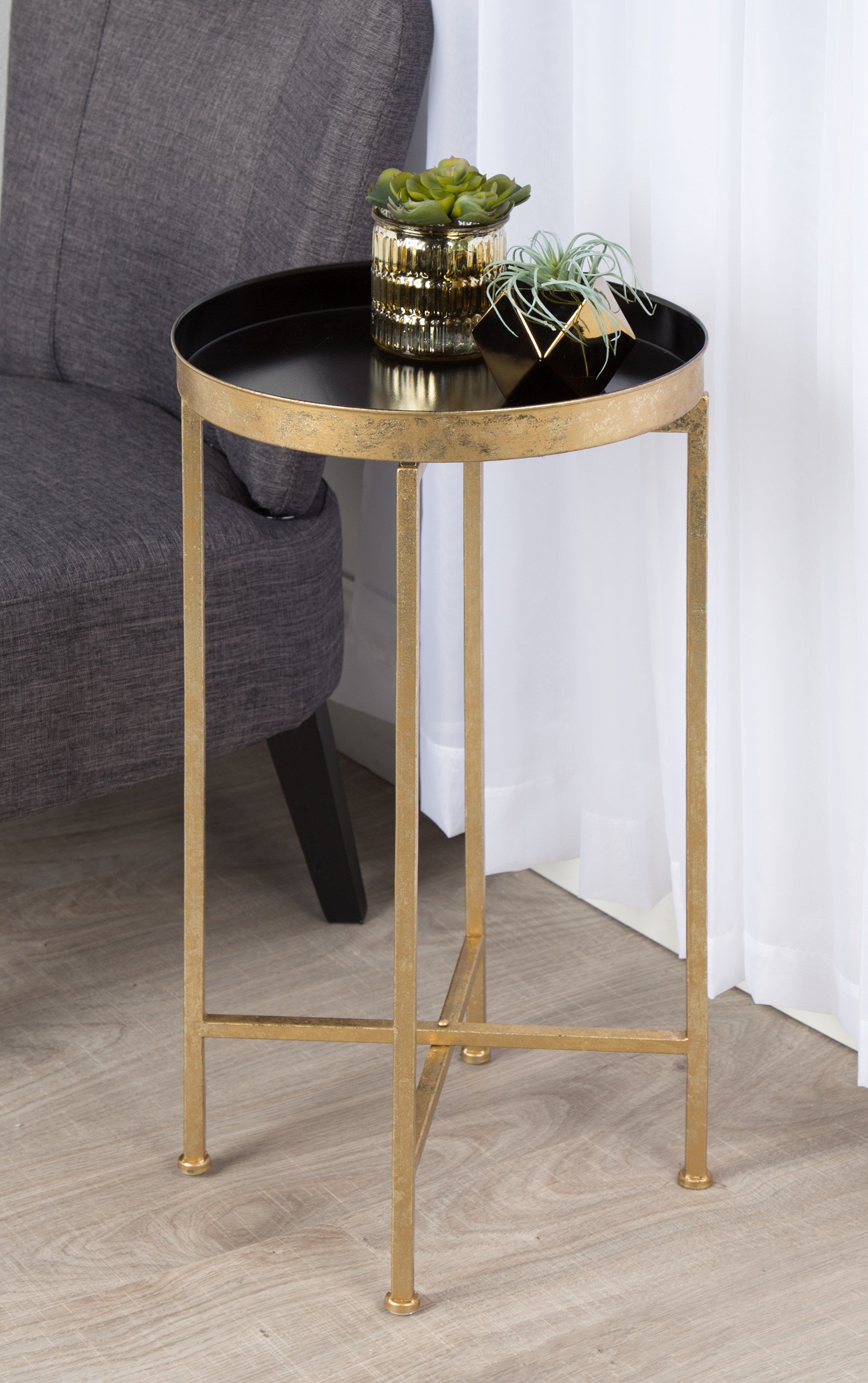 Tea Table Gold Black 14x14x26 7