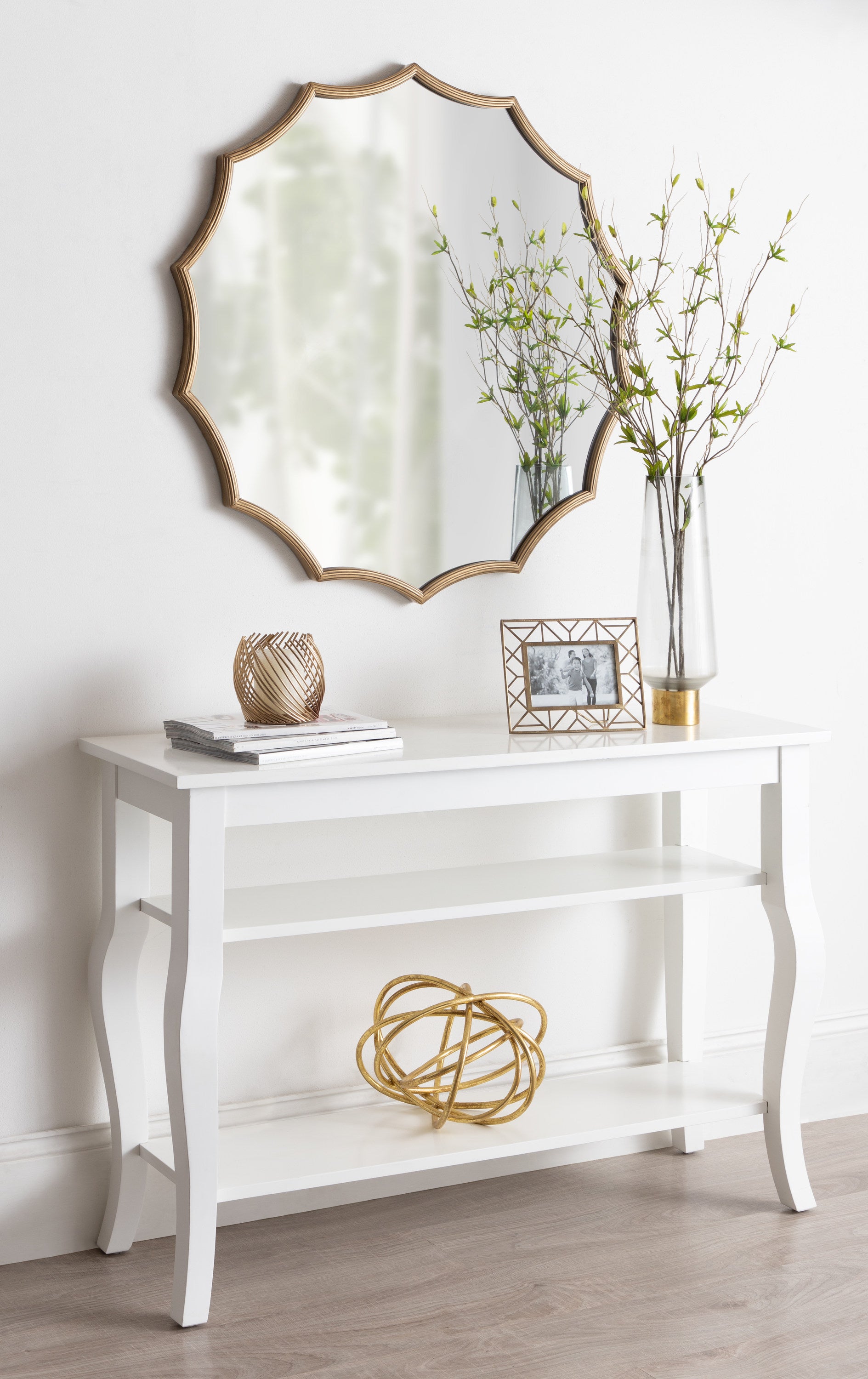 Lalina Scalloped Round Framed Accent Mirror