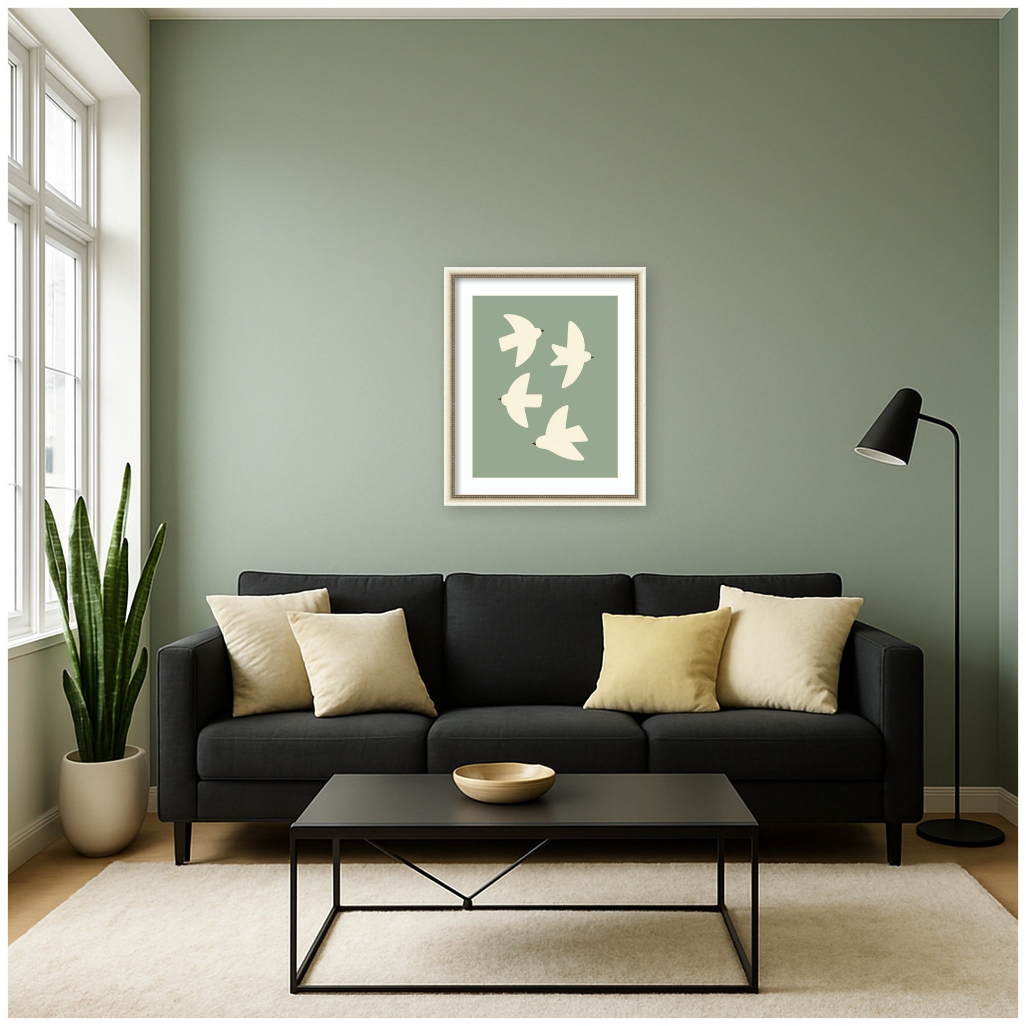Minimalist Birds Poster 4 Green by Laura Moss Framed Wall Art Print