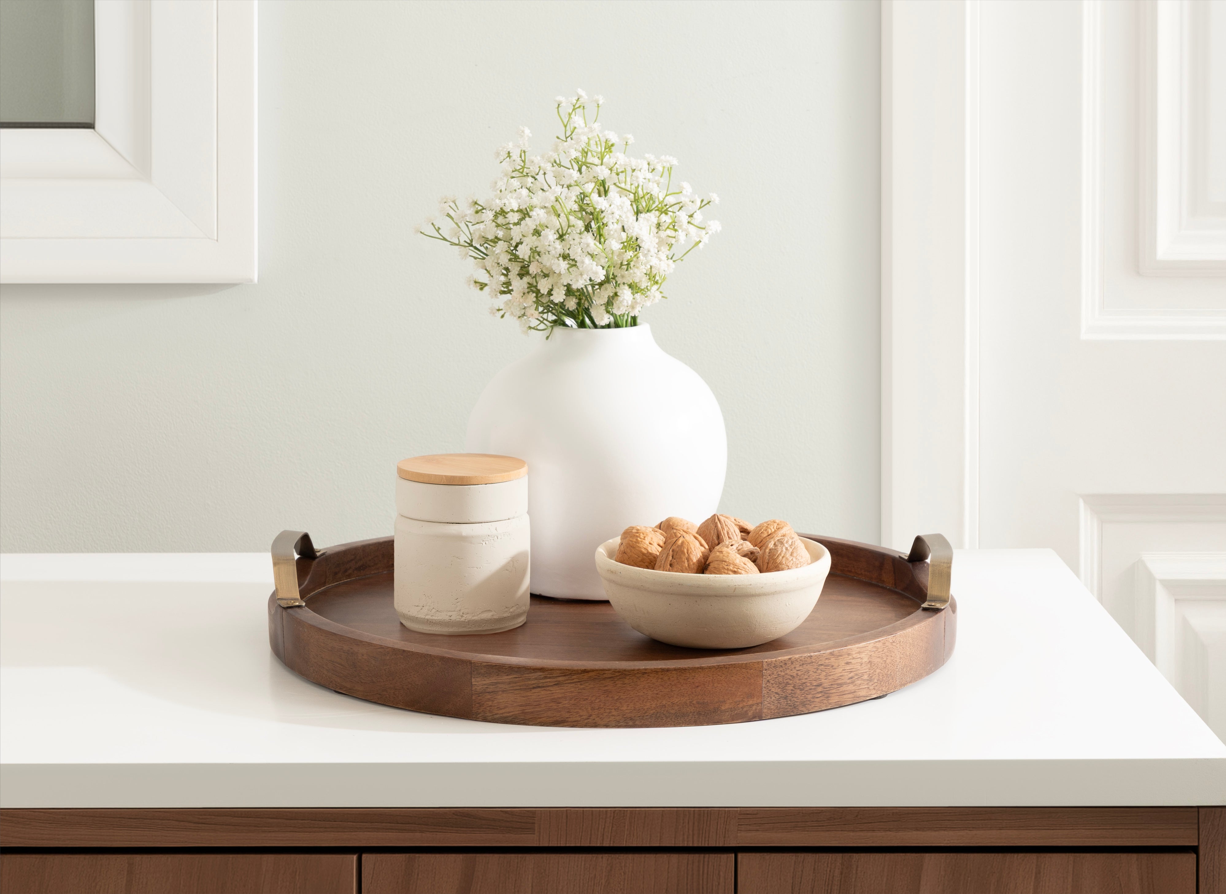 Single Tray 18" Diameter Walnut Brown Gold 7