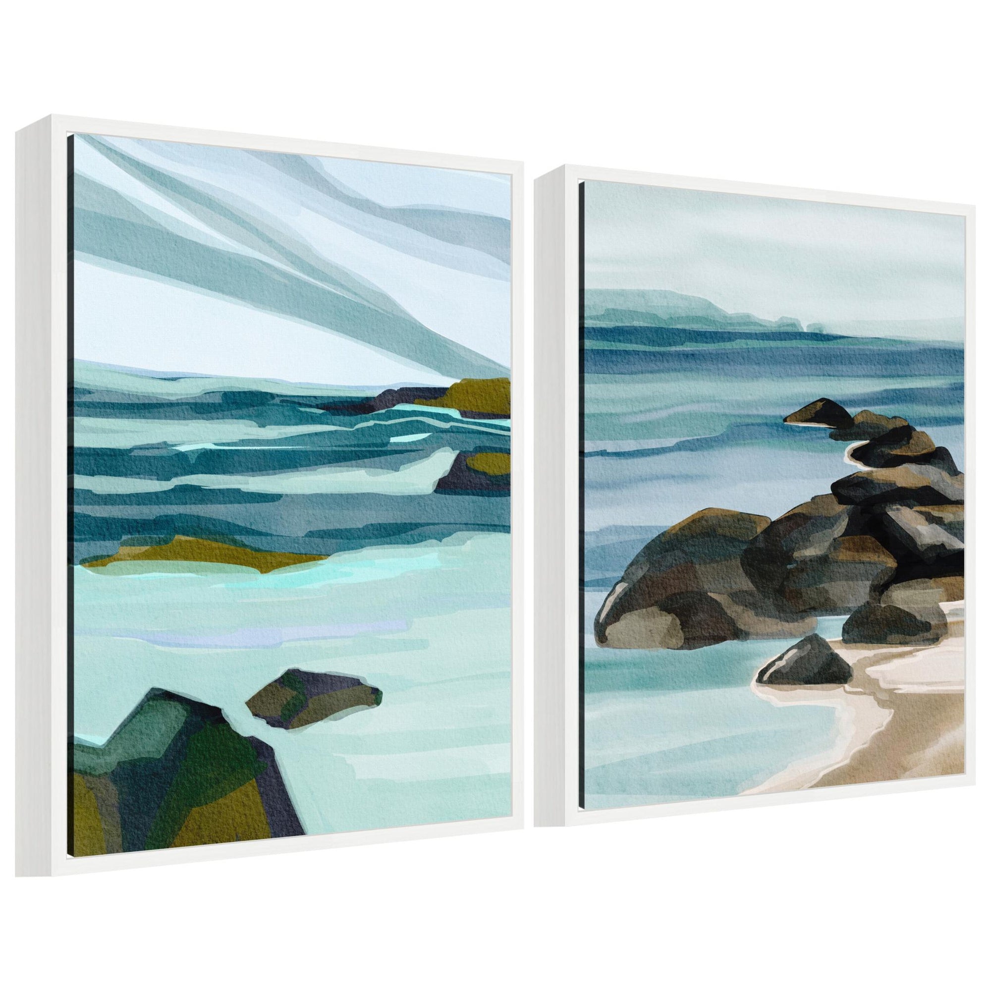 Sylvie Ocean Breeze Landscape - 2 Piece Framed Canvas Art Set by Nikita Jariwala