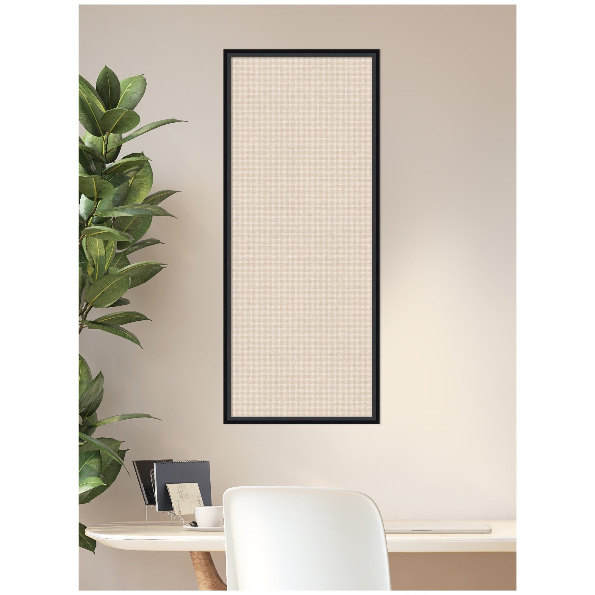Framed Fabric Pinboard Mini Gingham Neutral Linen Wall Organization
