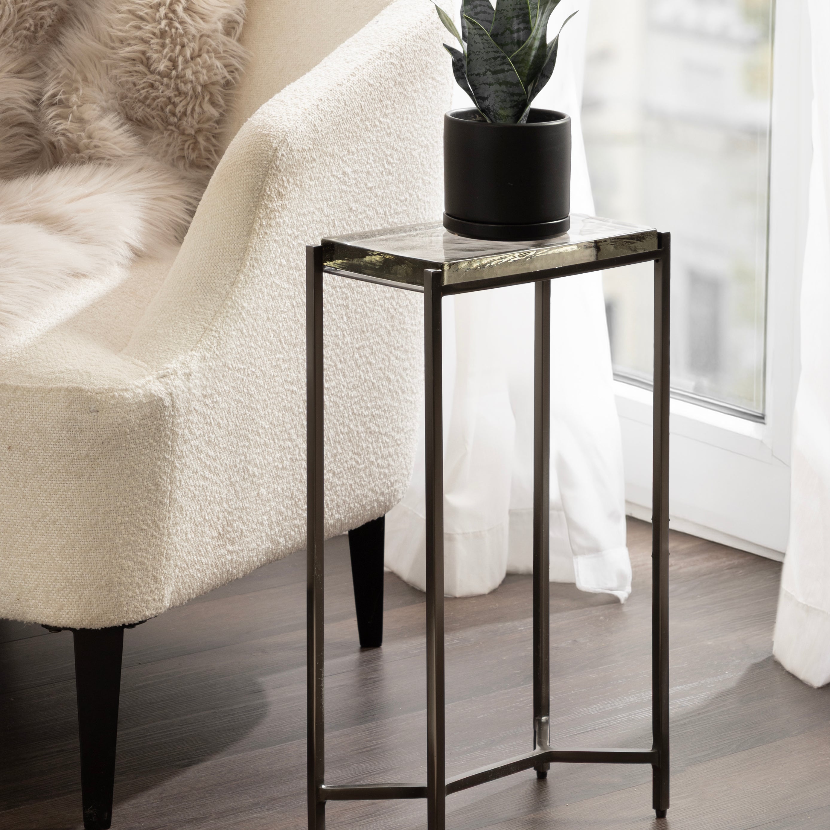 Side Table 12x7x22 Clear Pewter 6