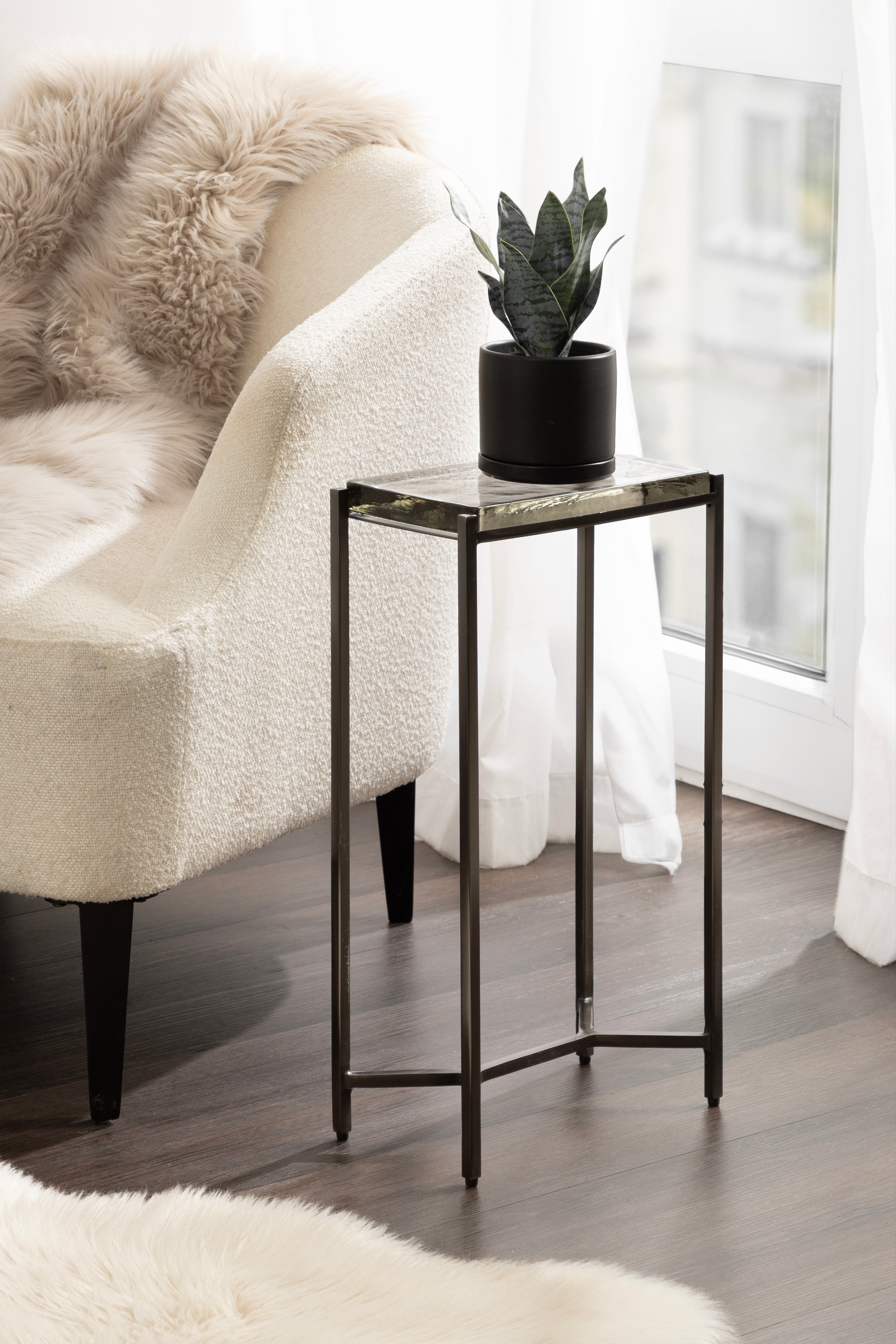 Side Table 12x7x22 Clear Pewter 6