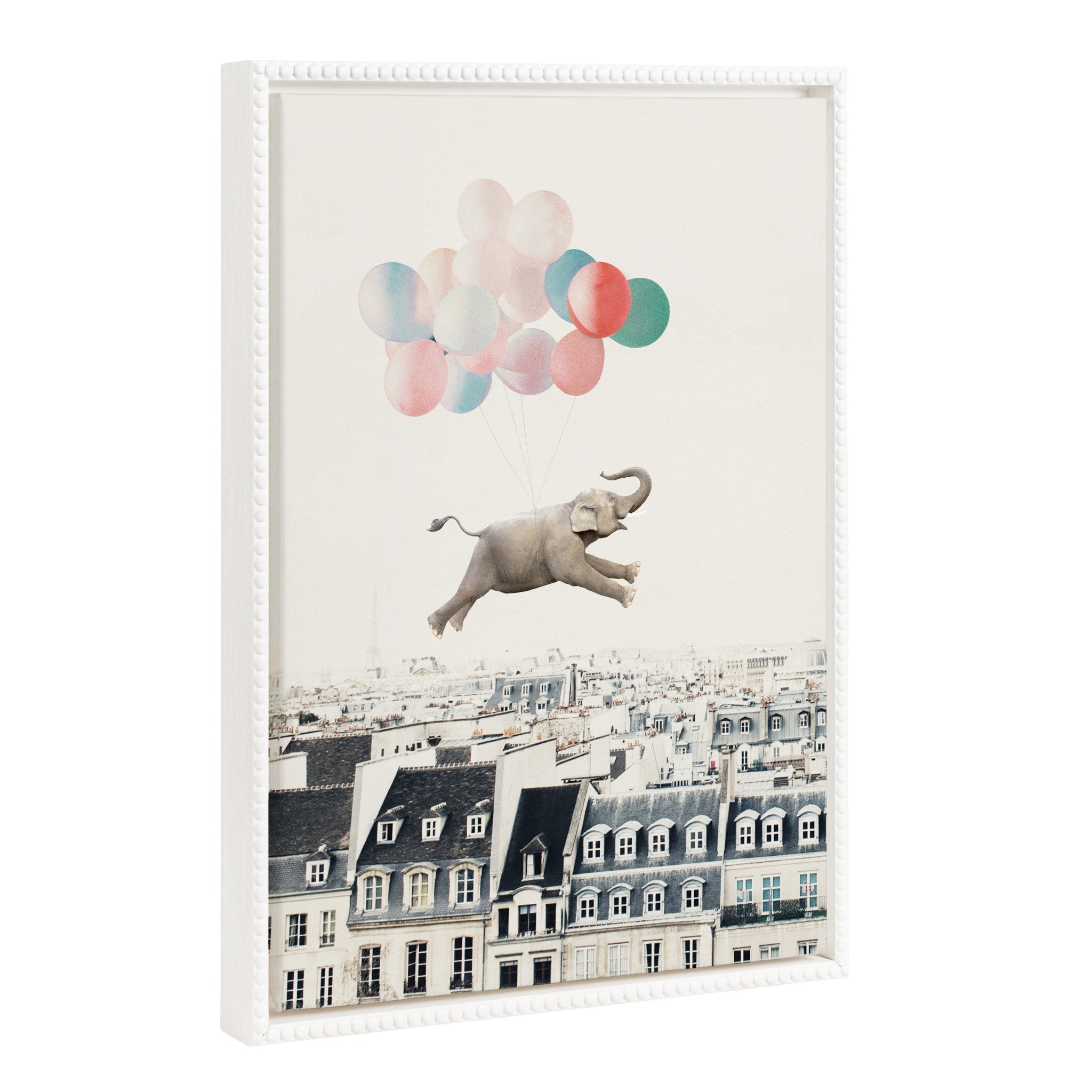 Sylvie Beaded Happy Elephant in Paris Framed Canvas by July Art Prints
