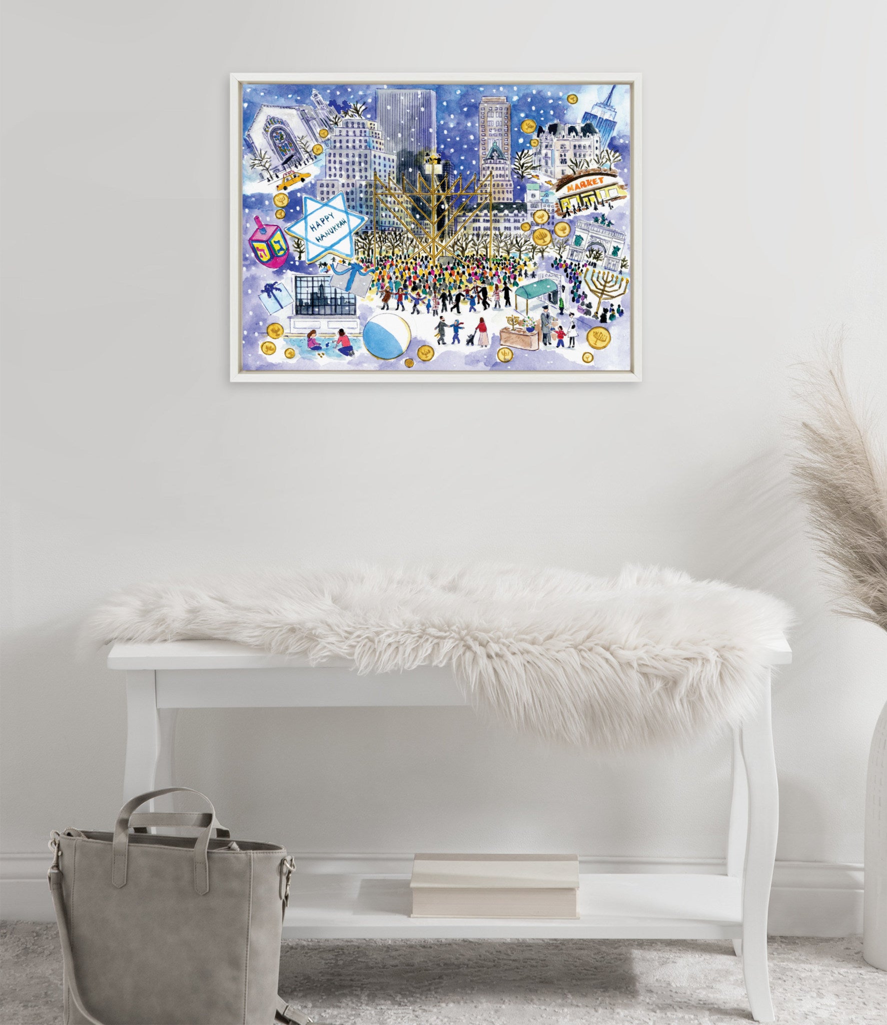 Sylvie Hanukkah Framed Canvas by Michael Storrings