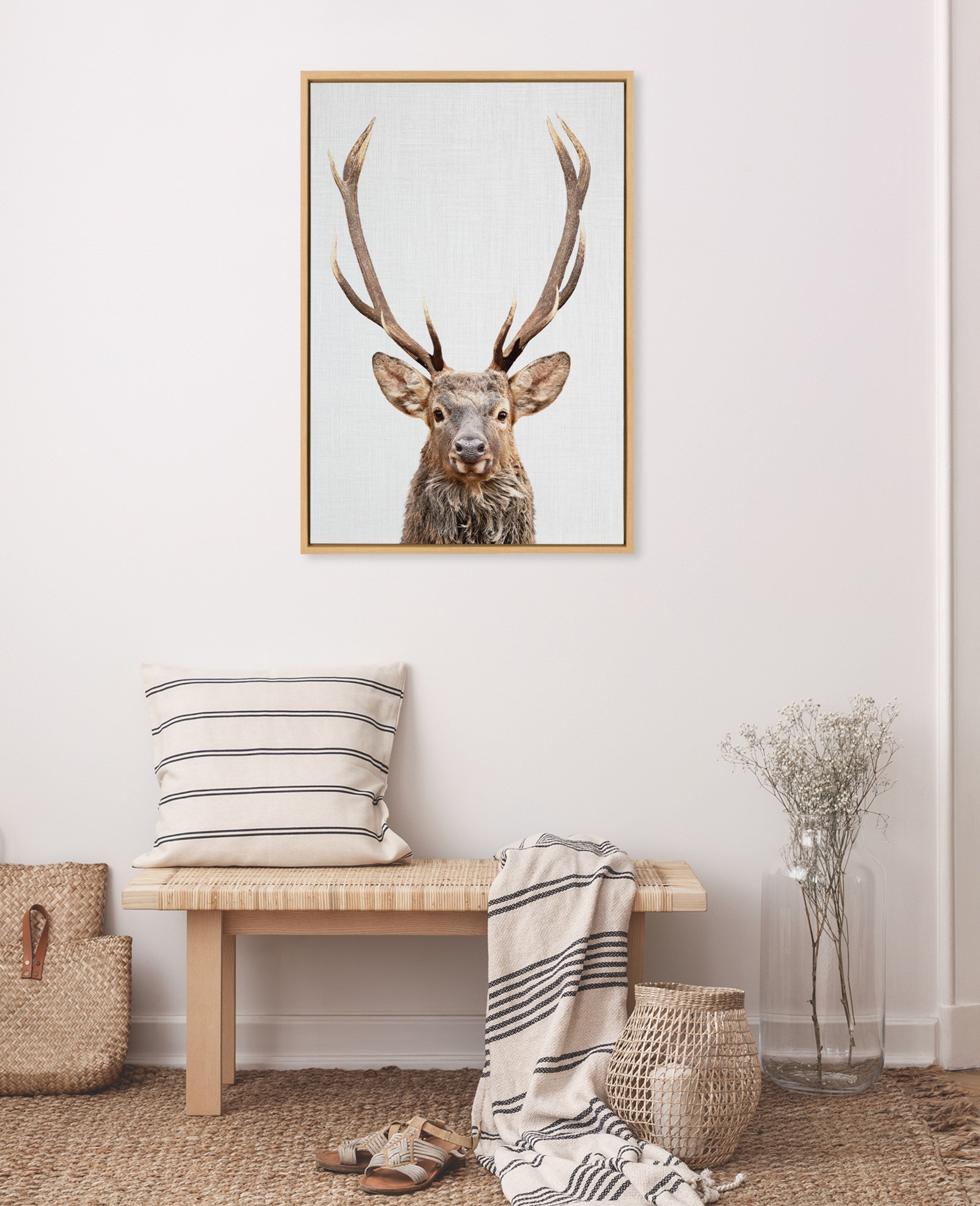 Sylvie The Red Deer Color Framed Canvas by Simon Te of Tai Prints