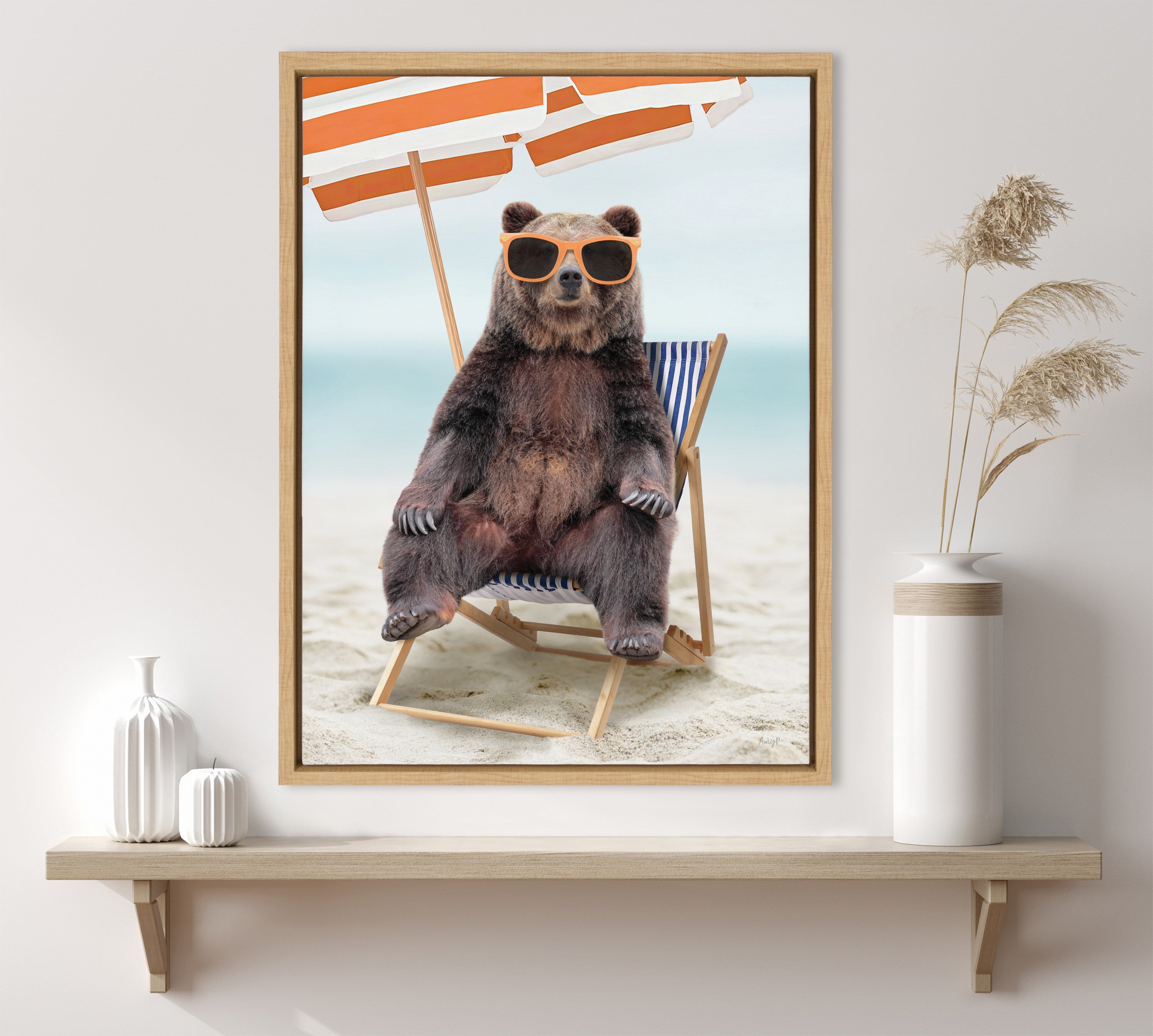 Sylvie Beach Chair Bear Framed Canvas by Amy Peterson Art Studio