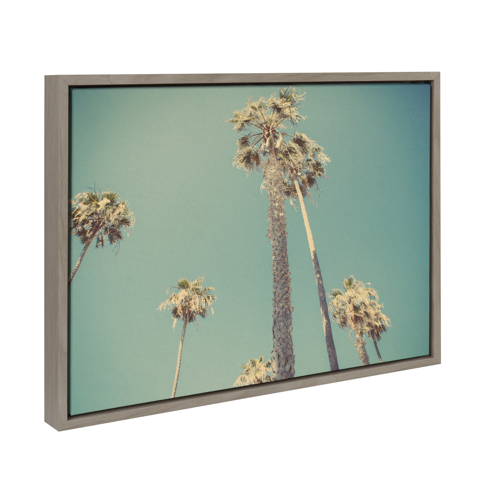 Sylvie House on Beach, Palm Trees in Lajolla, Palm Tree Sunburst and Surfers Framed Canvas Art Set by Saint and Sailor Studios