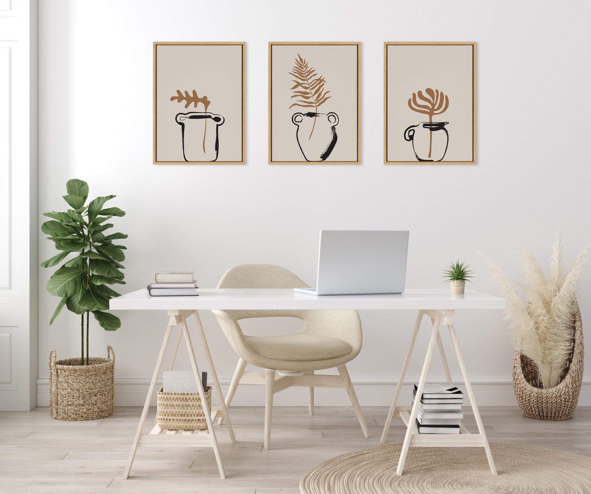 Sylvie Relaxed Retro Illustrated Botanical Vase Framed Canvas Art Set by The Creative Bunch Studio