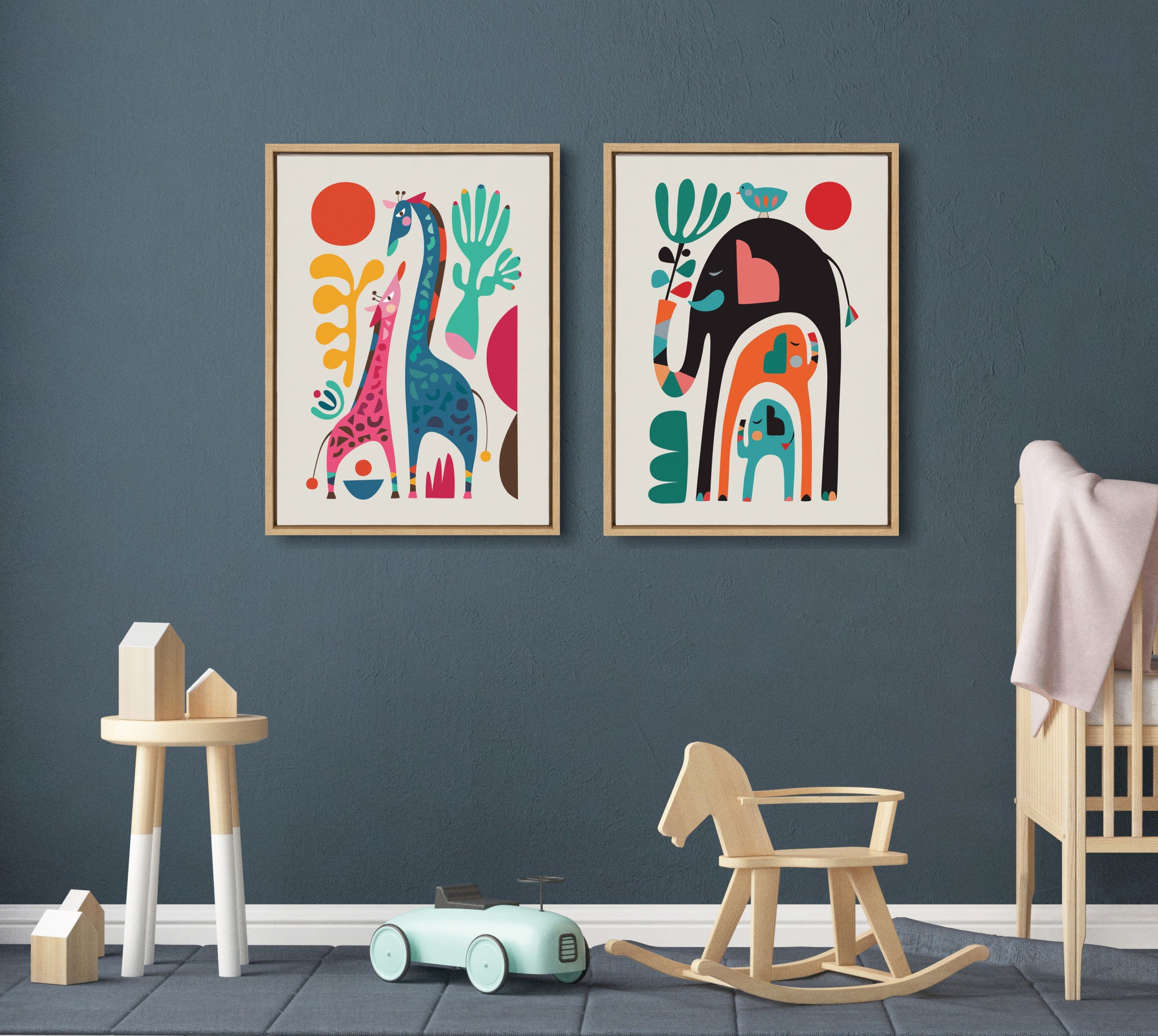 Sylvie Three Elephants Framed Canvas by Rachel Lee