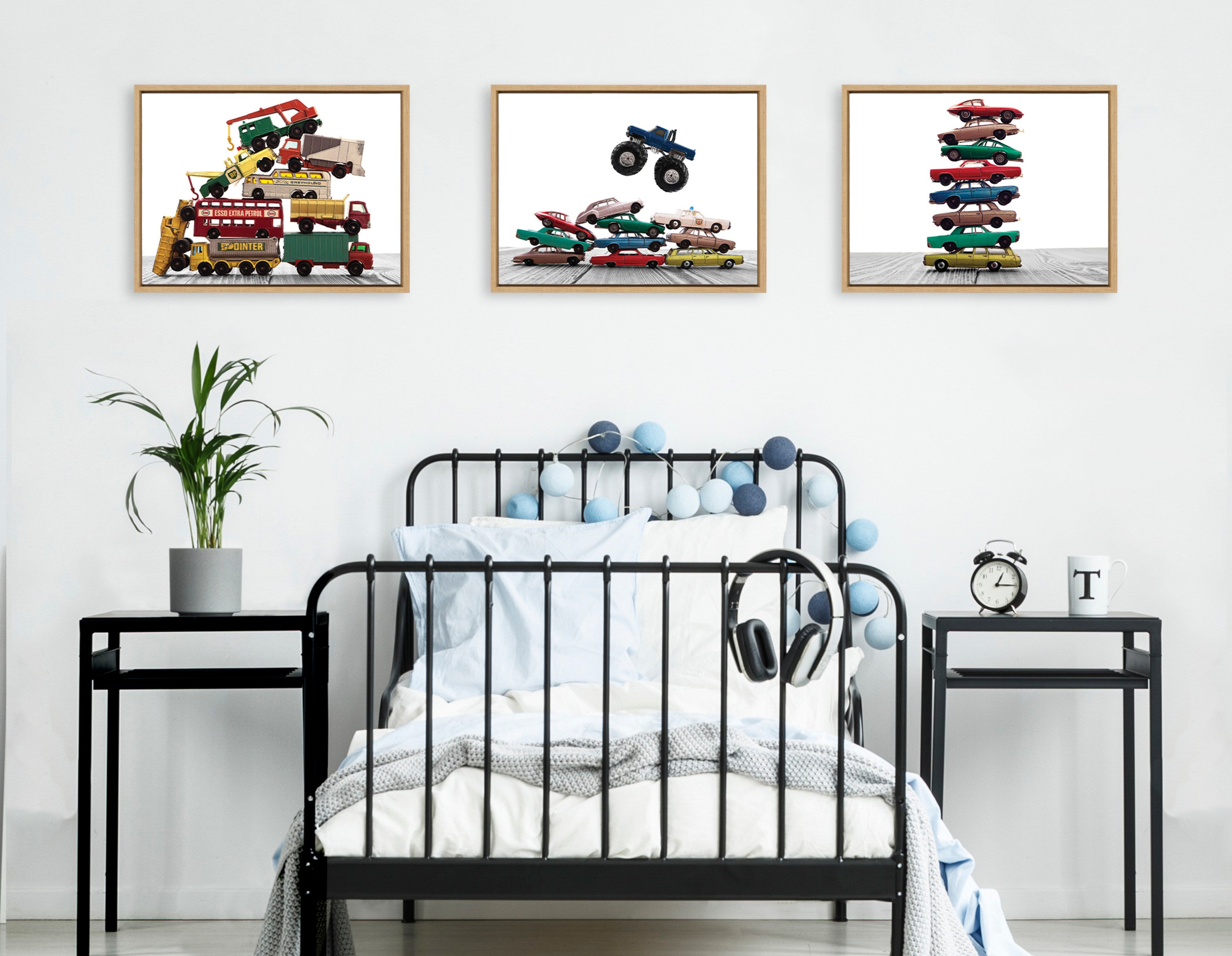 Sylvie Vintage Stacked Matchbox Cars and Monster Truck Framed Canvas by Saint and Sailor Studios