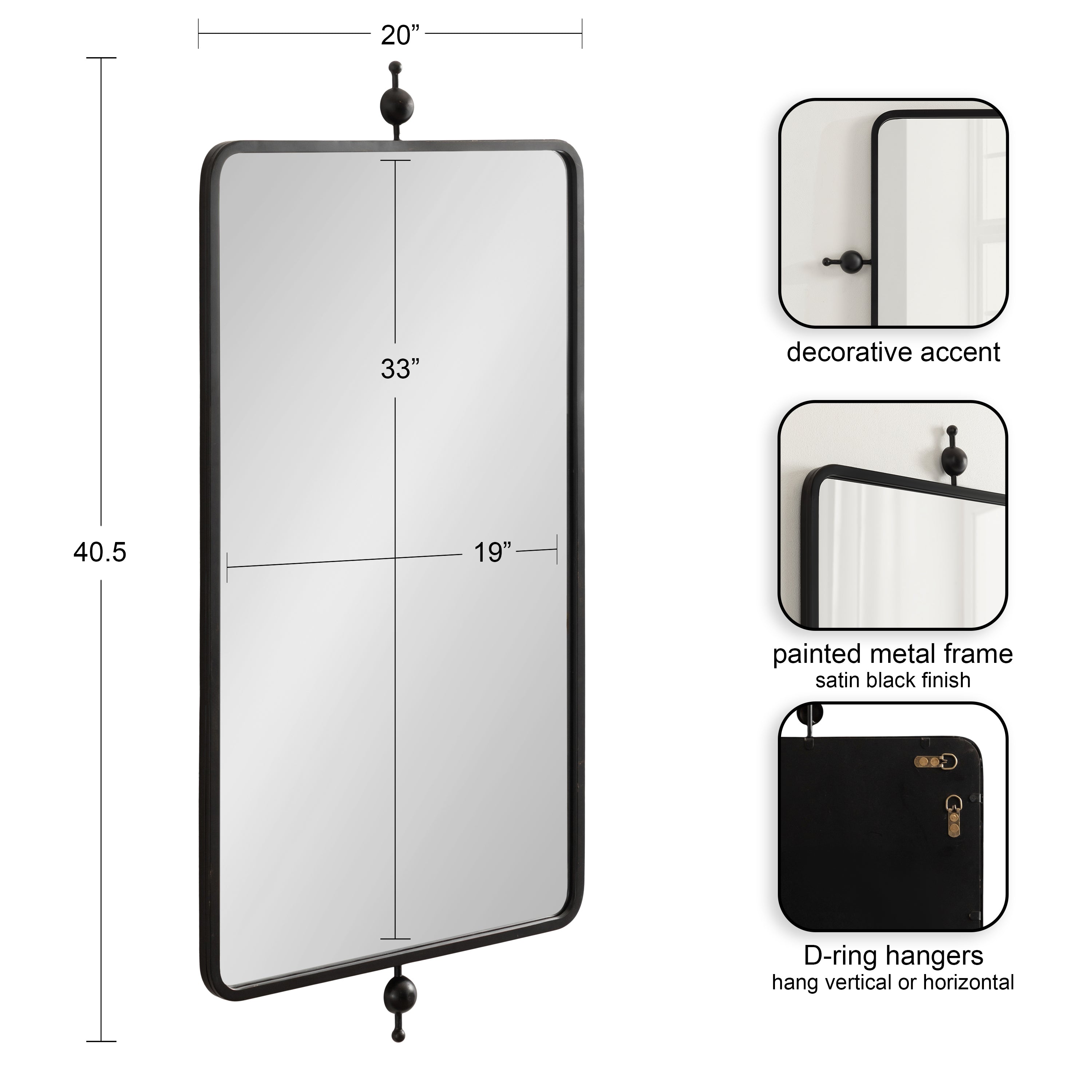 Rectangle Mirror 20x41 Black 2