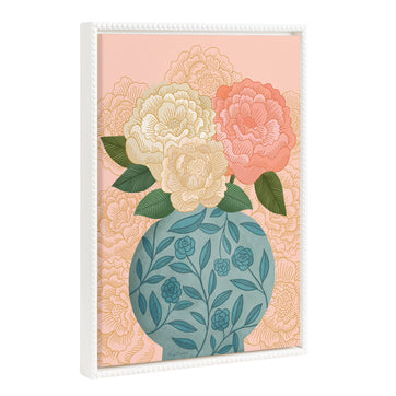 Sylvie Beaded Flower Bouquet Vase Framed Canvas by Carey Copeland