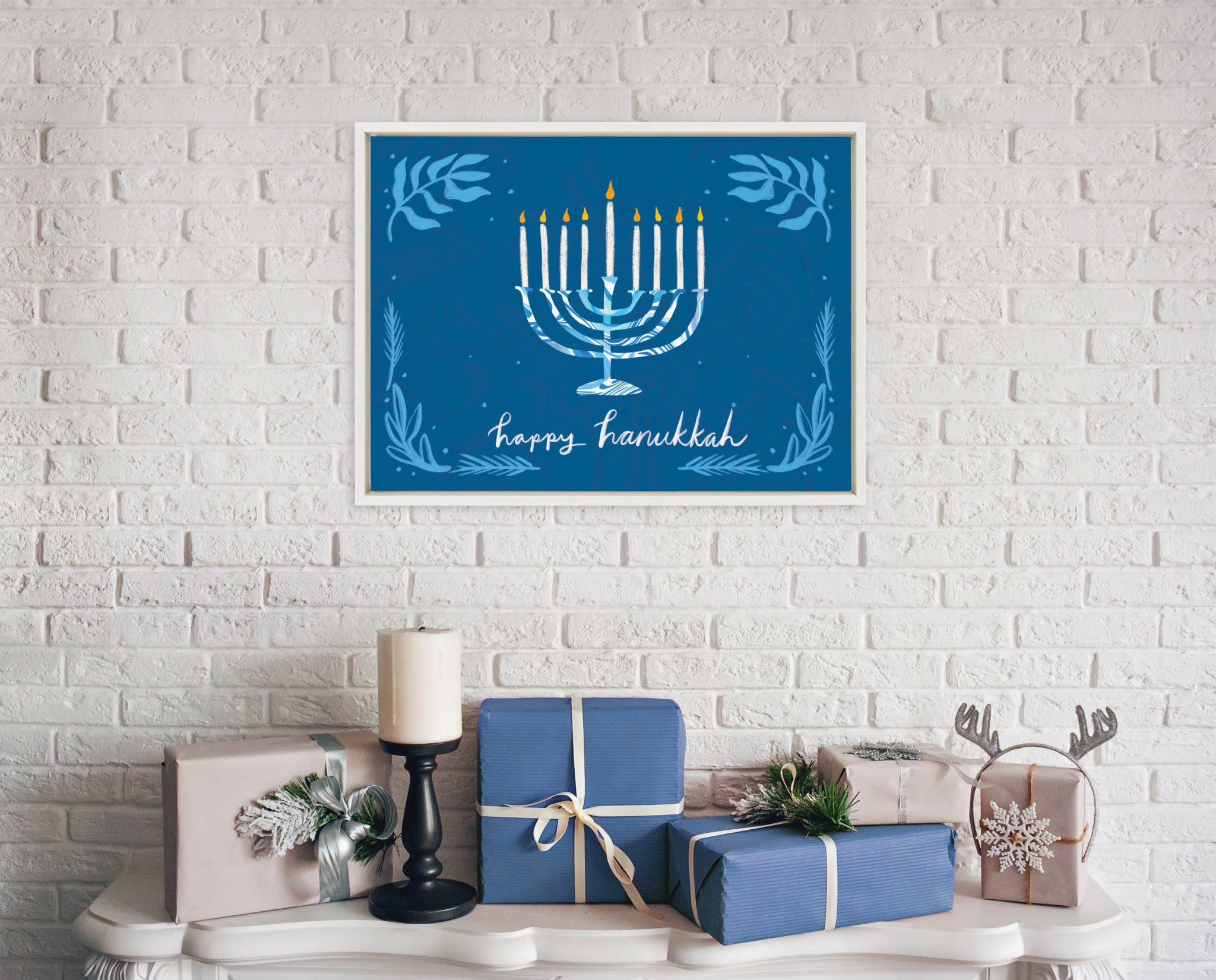 Sylvie Happy Hanukkah Framed Canvas by Jessi Raulet of Ettavee