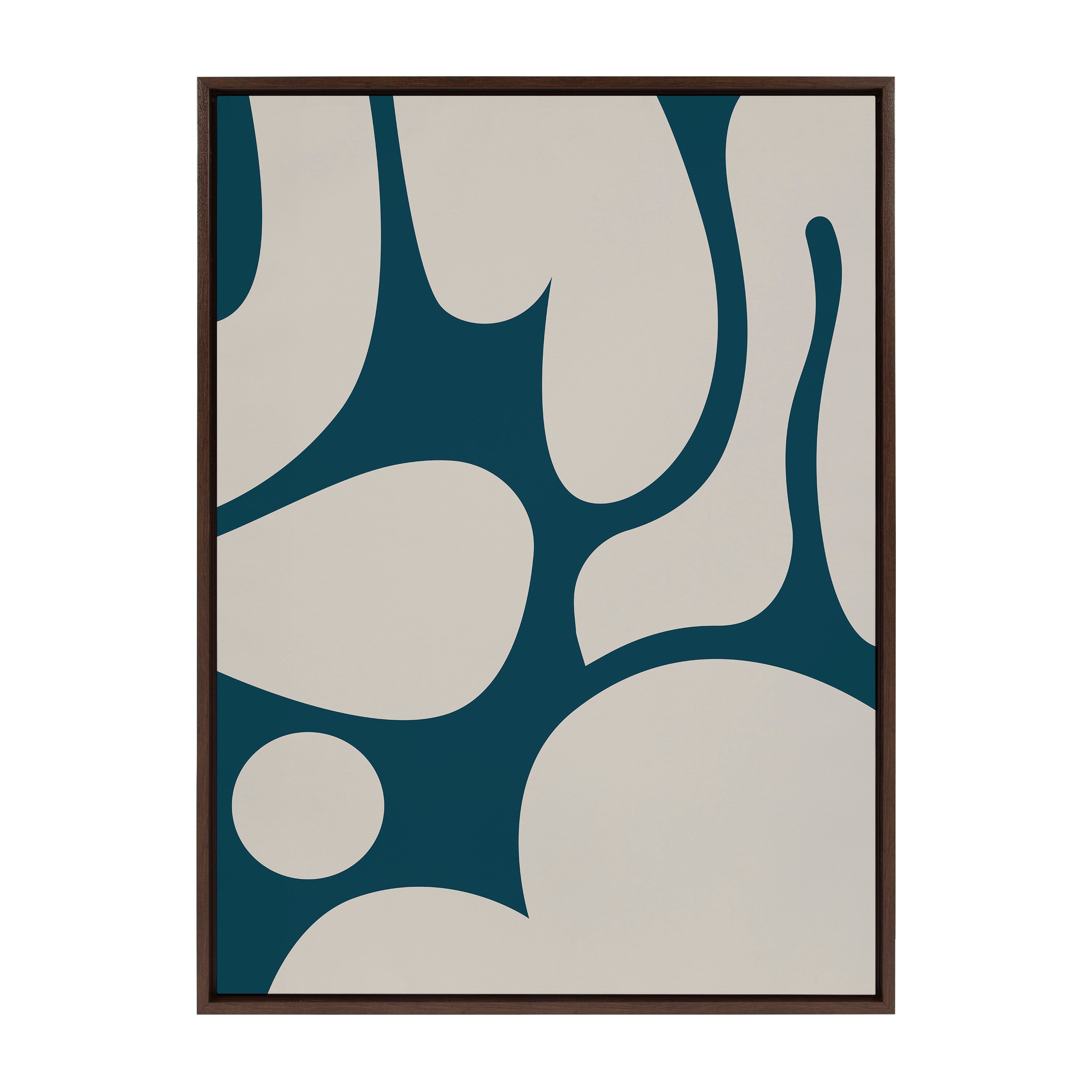 Sylvie Groovy Happy Abstract Dark Green Teal and Tan Framed Canvas by The Creative Bunch Studio