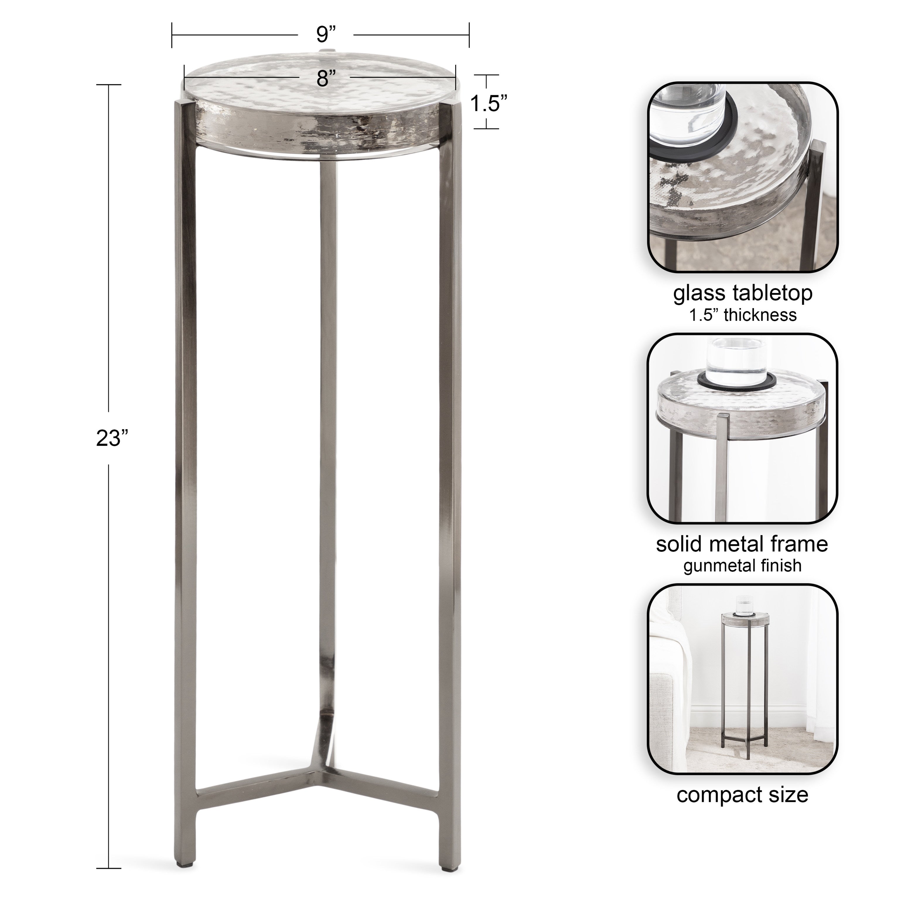 Drink Table Clear Pewter 9x9x23 2
