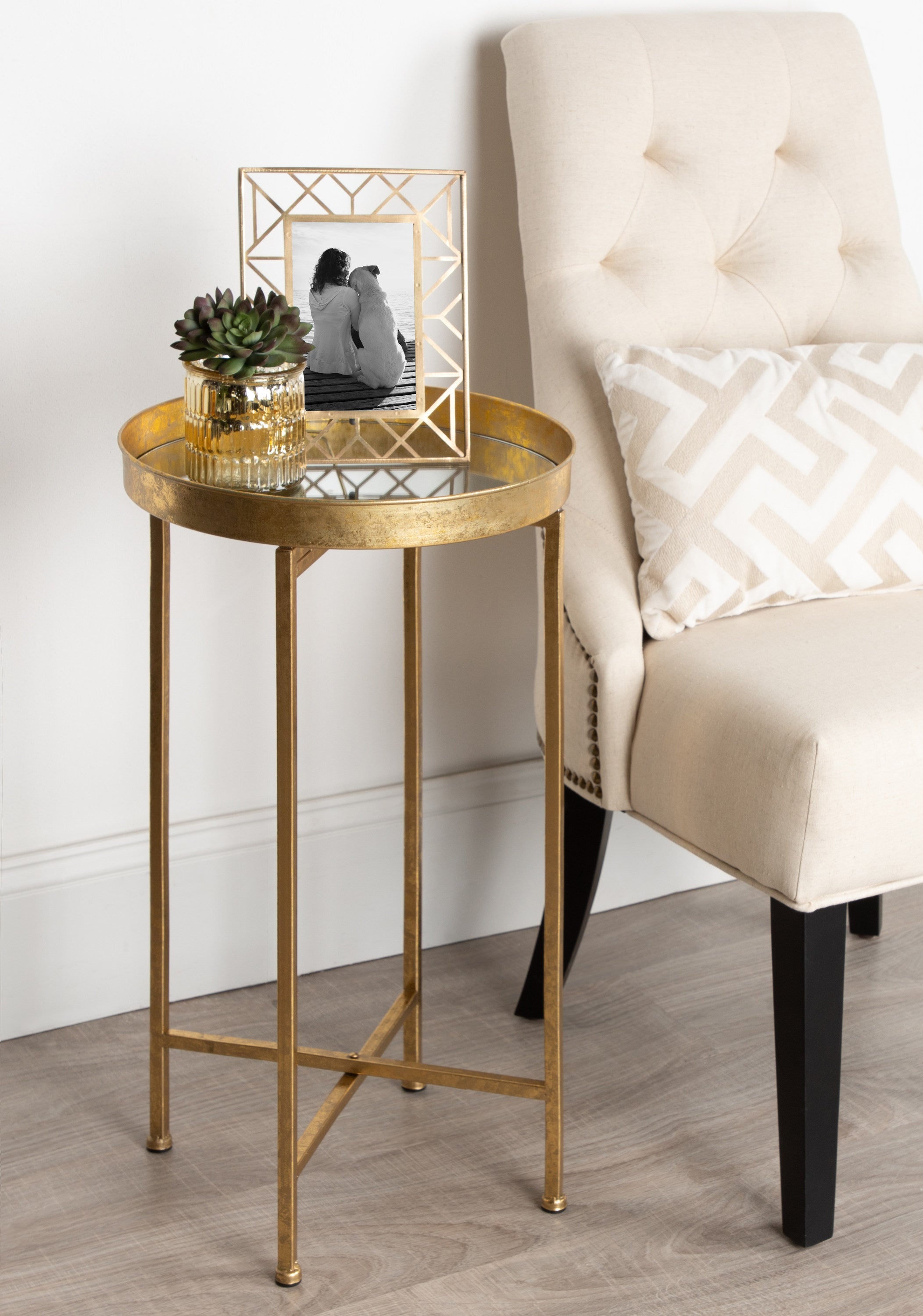 Tea Table Gold Mirror 14x14x26 6