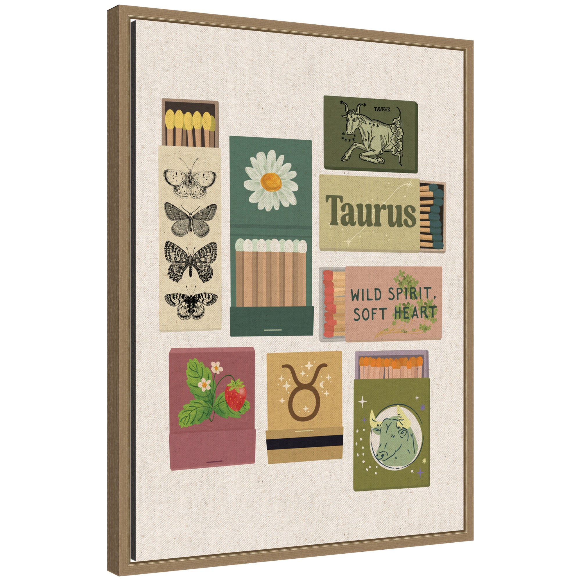 Taurus Matchbooks Linen FC by Megan Ryan Framed Canvas Wall Art Print
