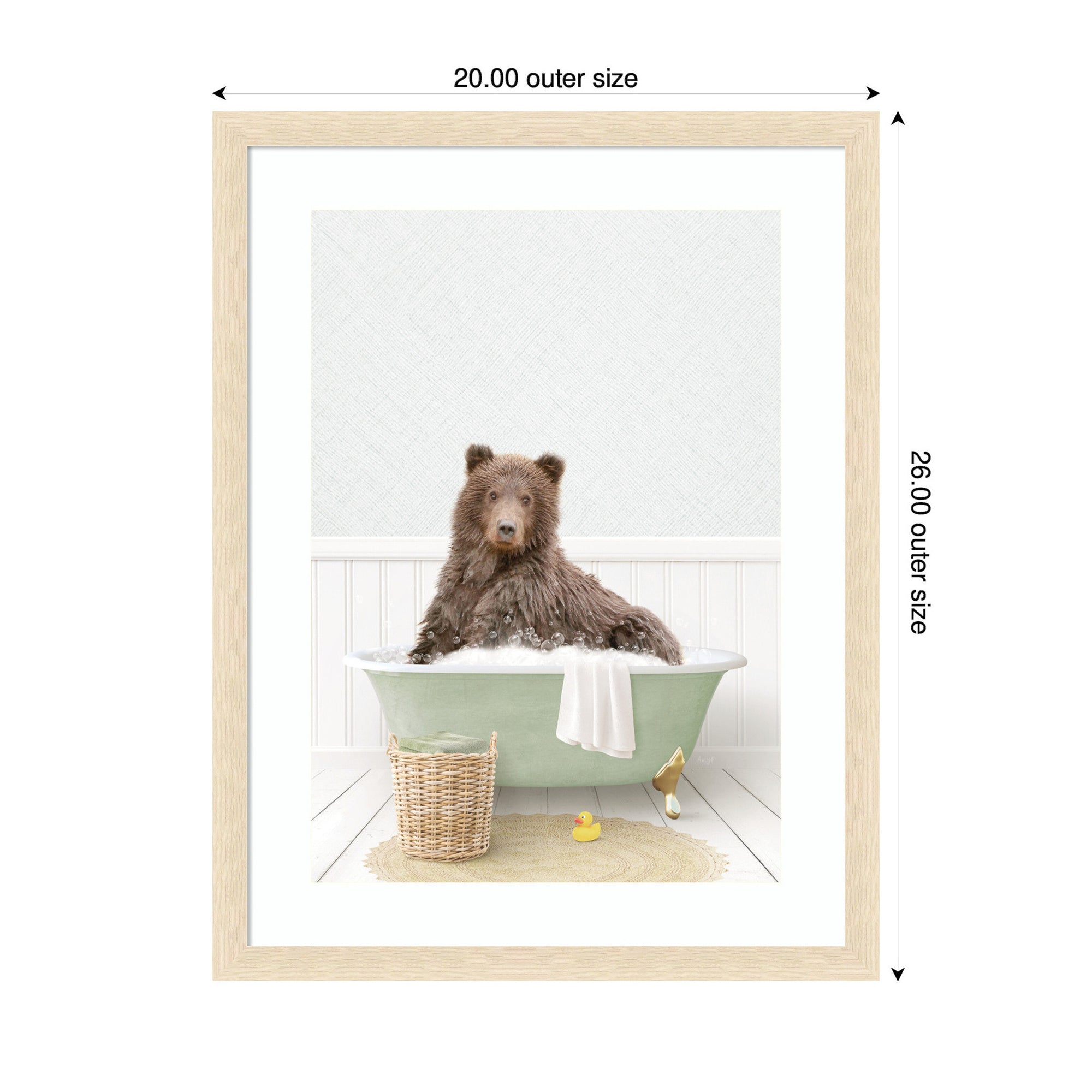 Bear in Cottage Green Bath by Amy Peterson Framed Wall Art Print
