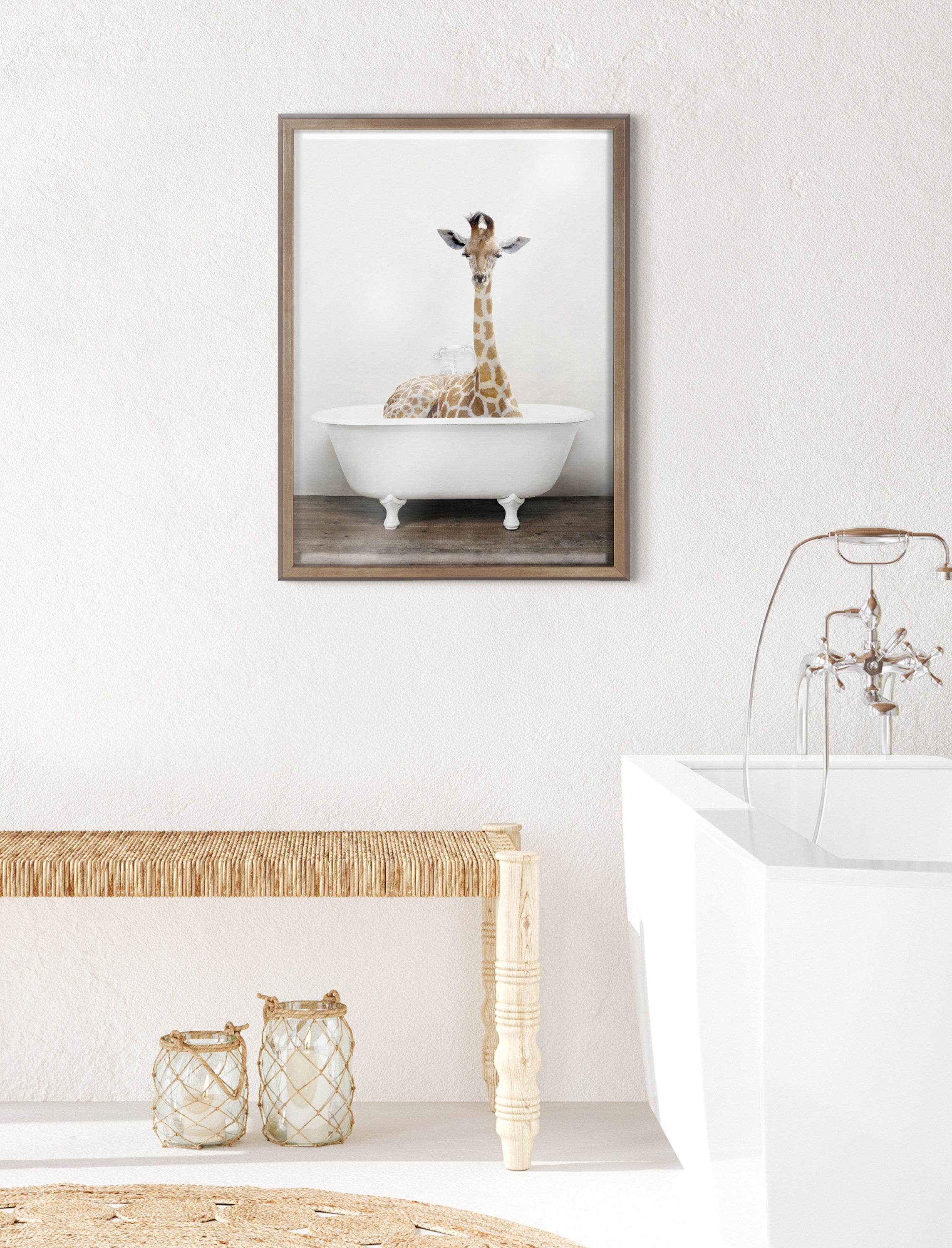 Blake Giraffe 2 in Tub Color Framed Printed Glass by Amy Peterson Art Studio