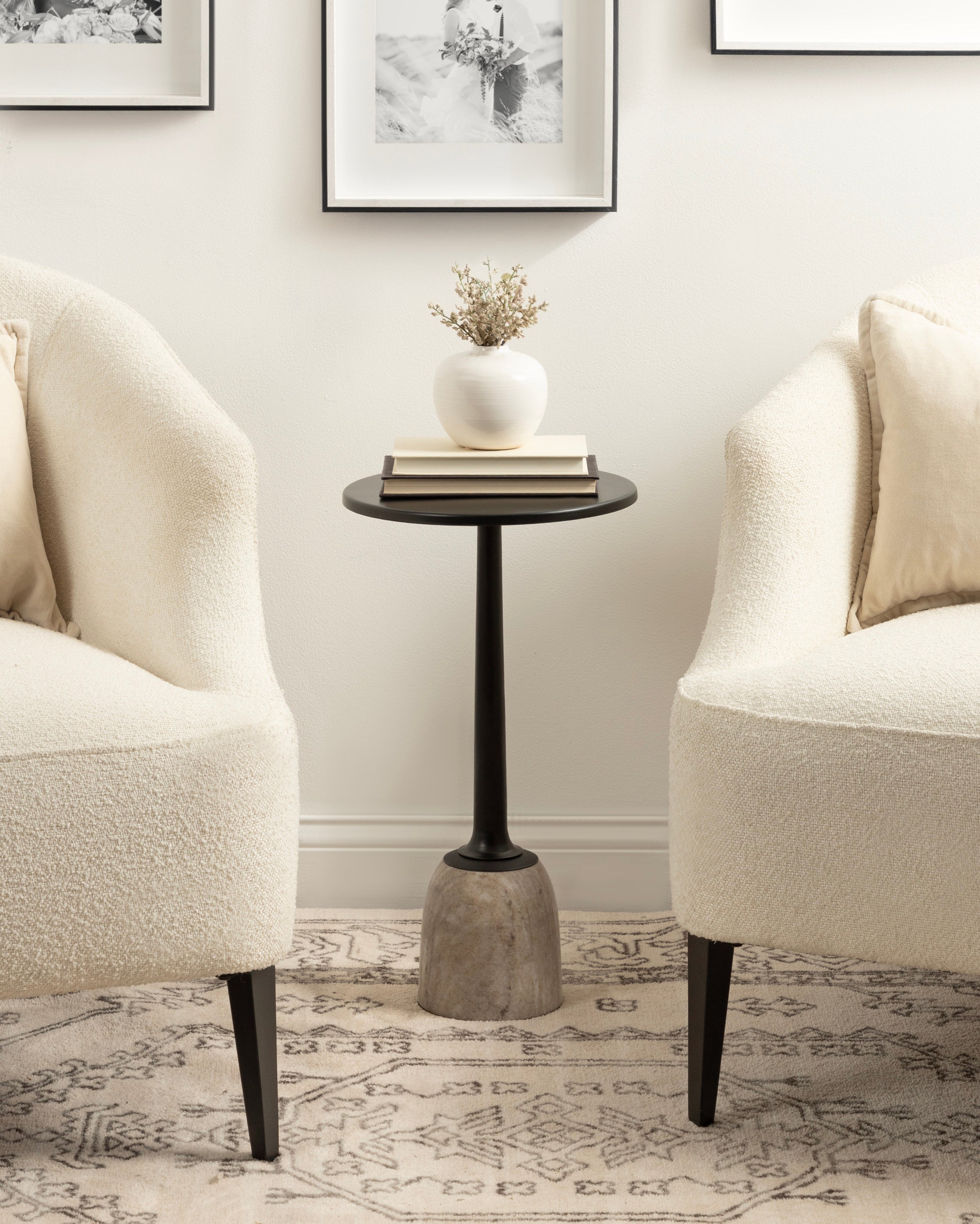 Nyall Round Metal and Marble Drink Table