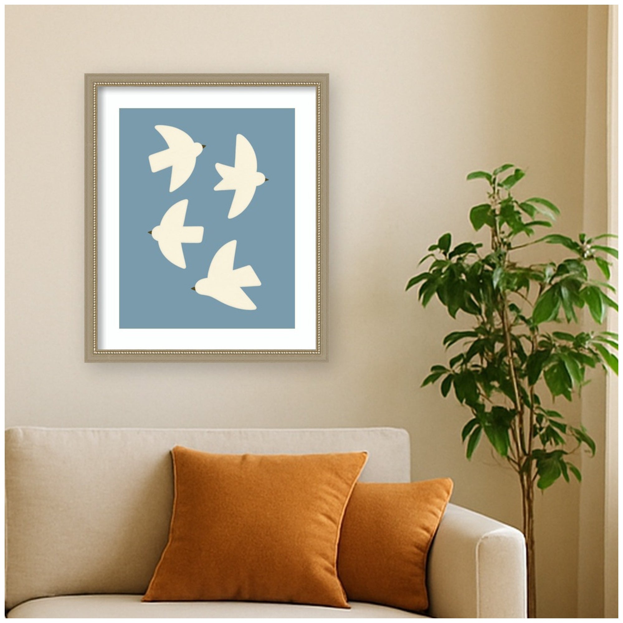 Minimalist Birds Poster Blue by Laura Moss Framed Wall Art Print